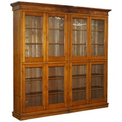 Antique Victorian Mahogany & Oak Library Bookcase Cabinet Adjustable Shelves Glass Doors