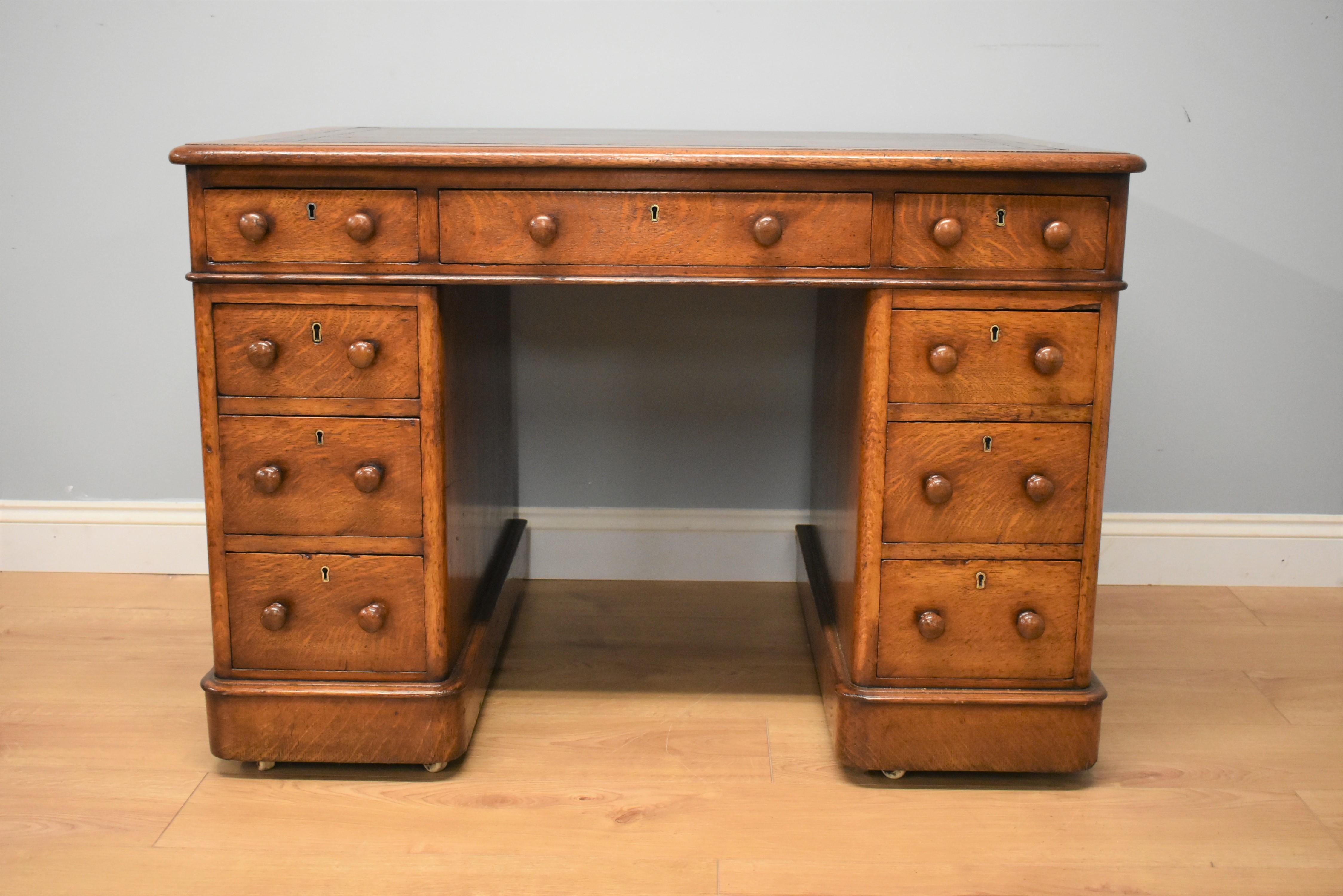 Late 19th Century Victorian Mahogany Oak Pedestal Desk