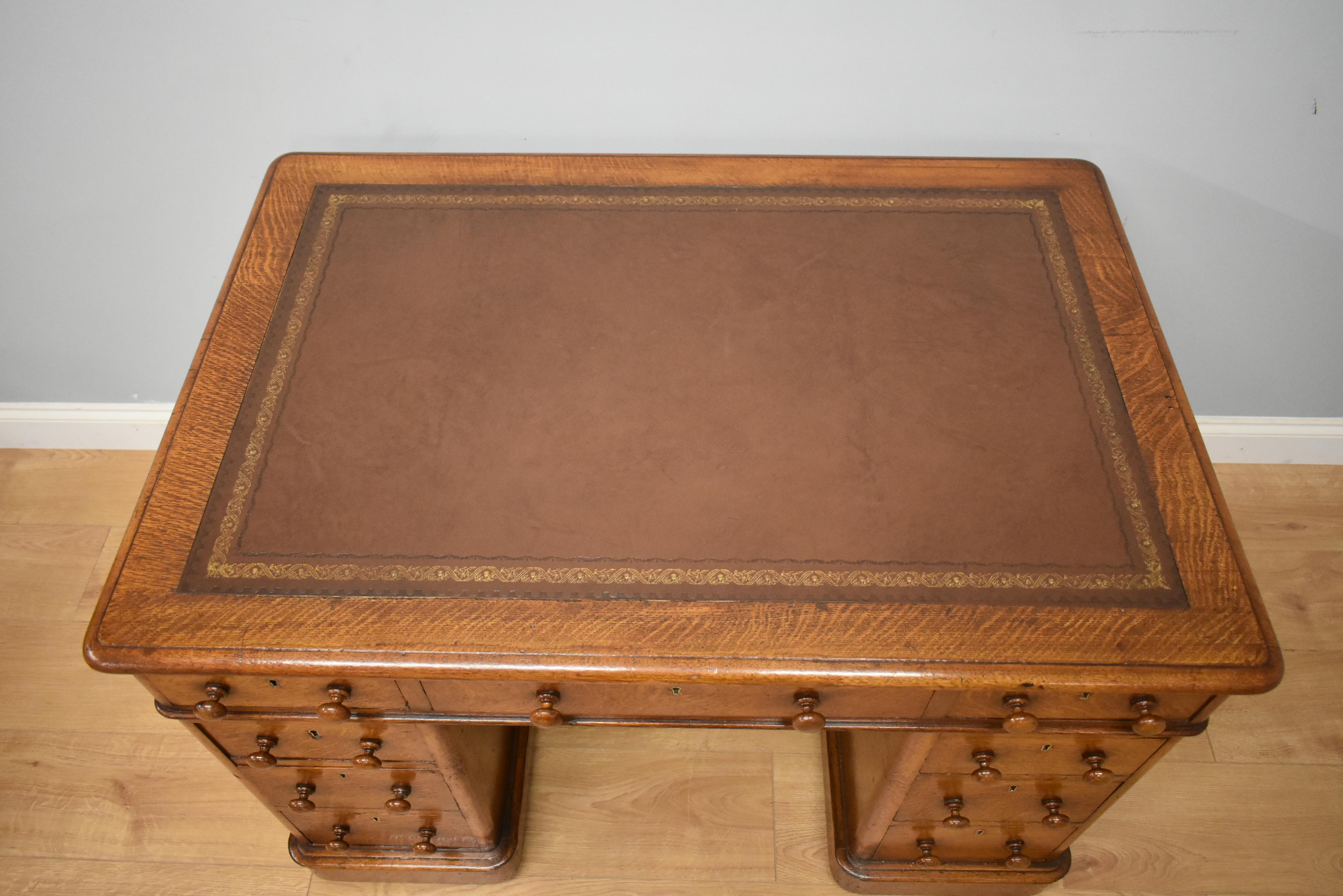 Victorian Mahogany Oak Pedestal Desk 2