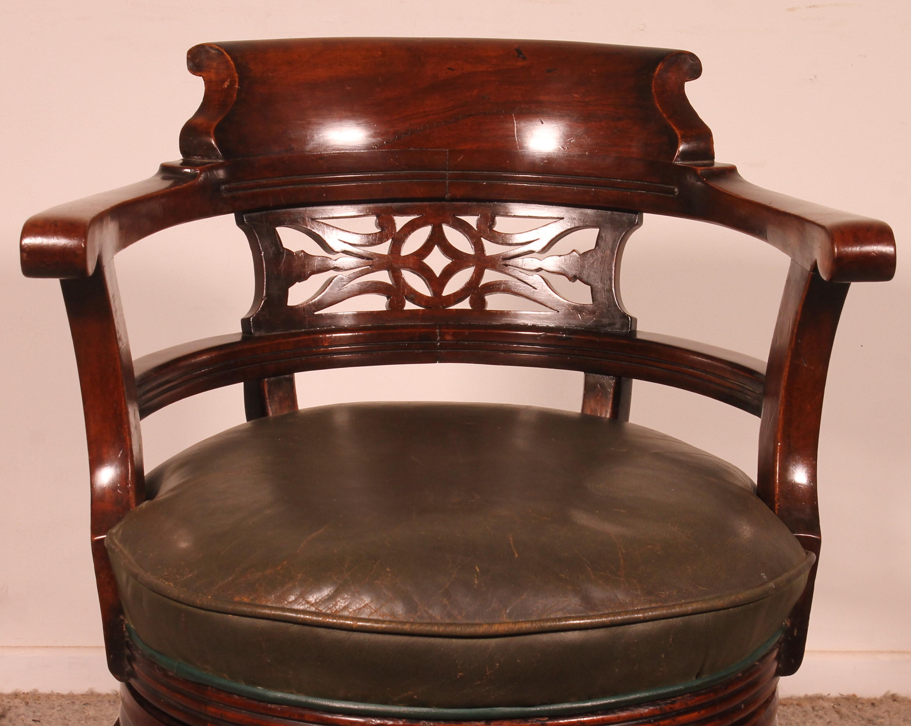 Victorian Mahogany Office Desk Armchair-19th Century In Good Condition For Sale In Brussels, Brussels