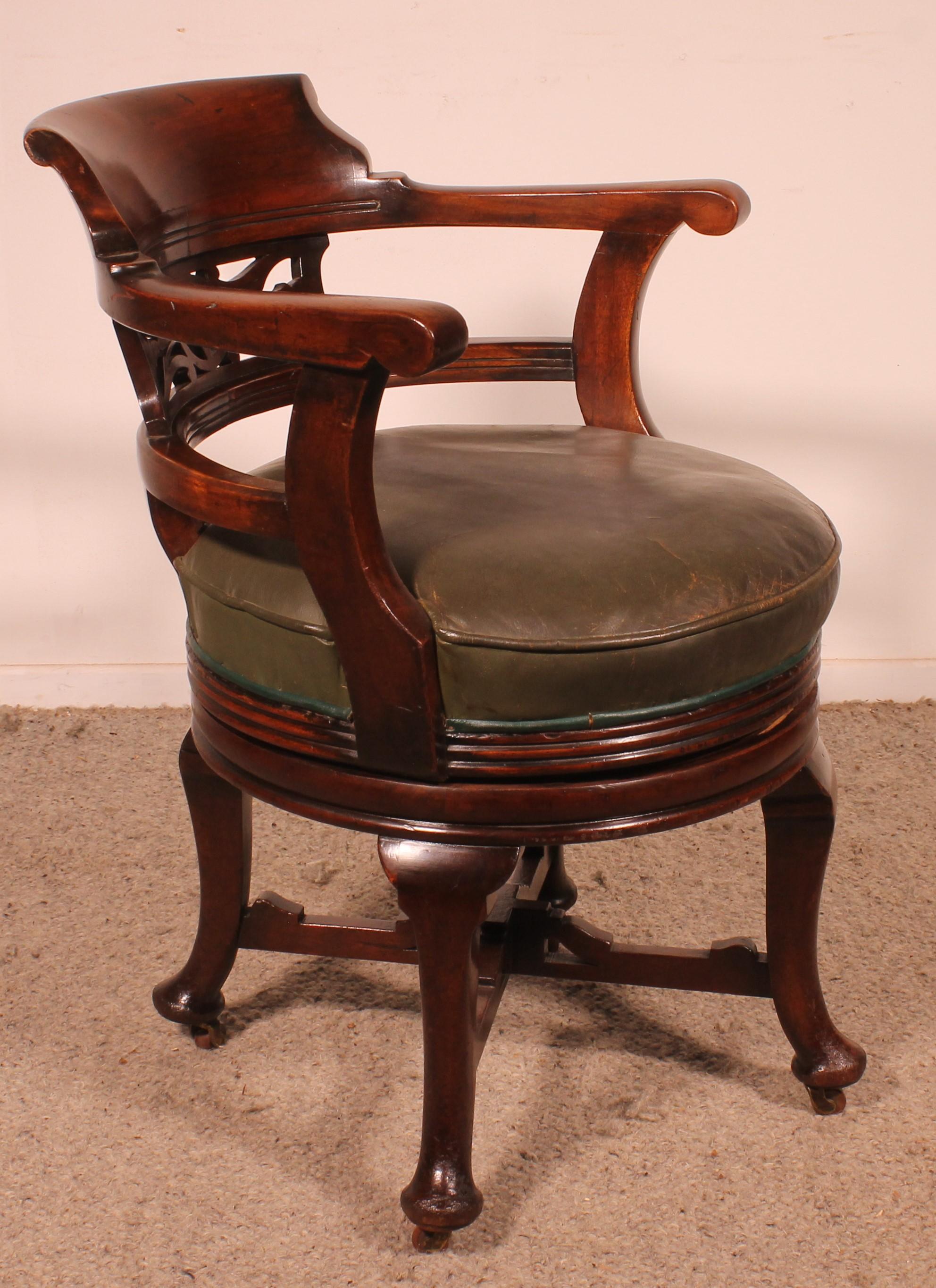 Victorian Mahogany Office Desk Armchair-19th Century For Sale 1