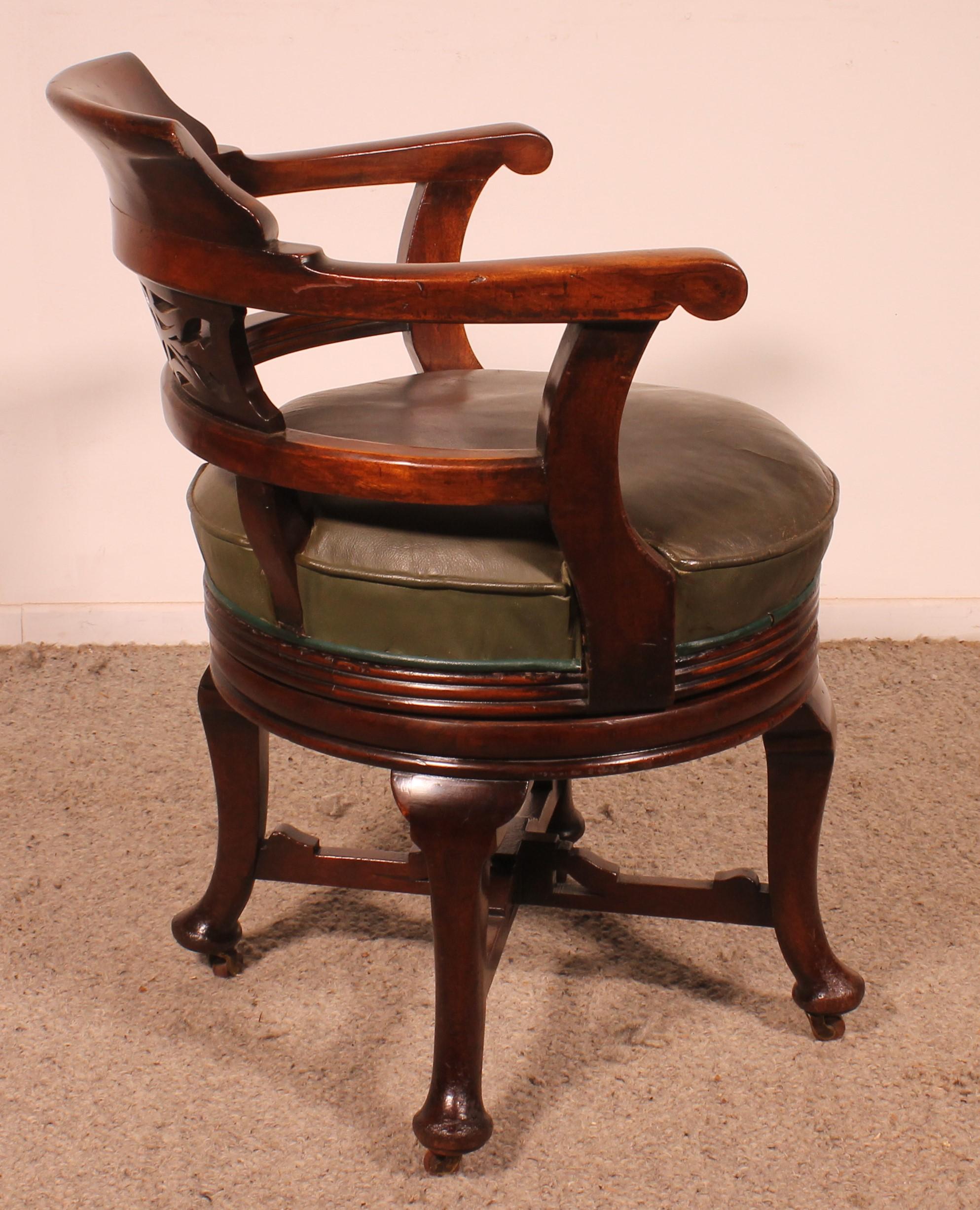 Victorian Mahogany Office Desk Armchair-19th Century For Sale 2