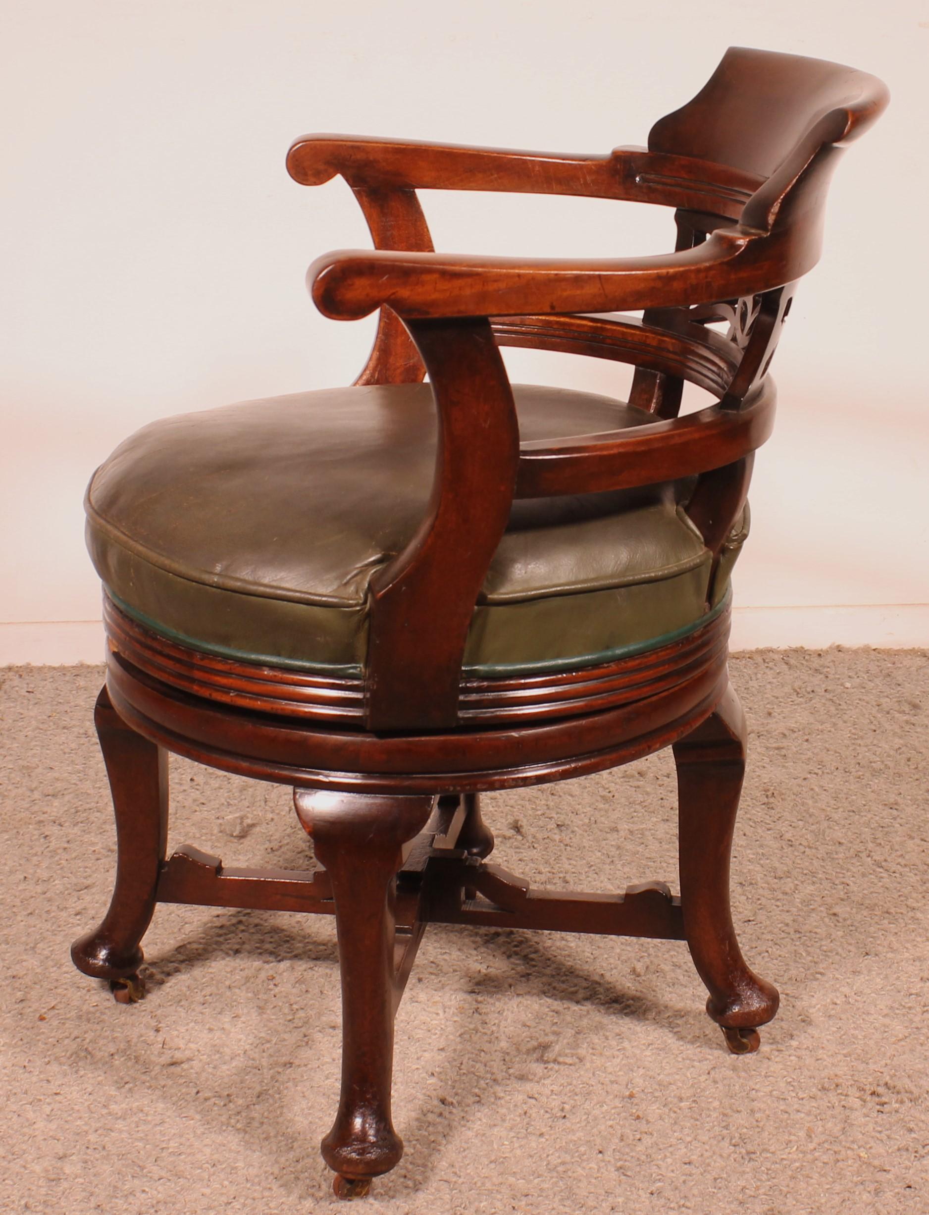Victorian Mahogany Office Desk Armchair-19th Century For Sale 4