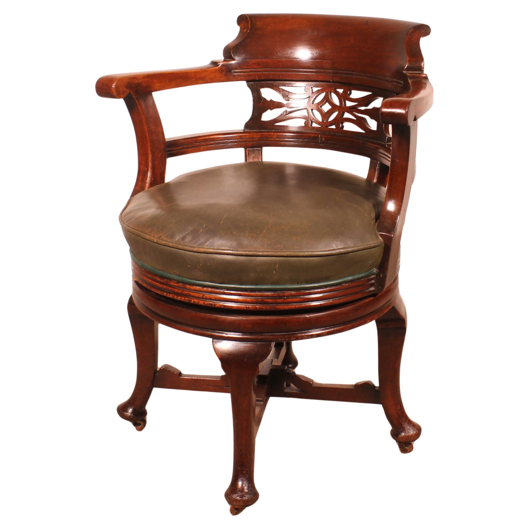 Victorian Mahogany Office Desk Armchair-19th Century For Sale