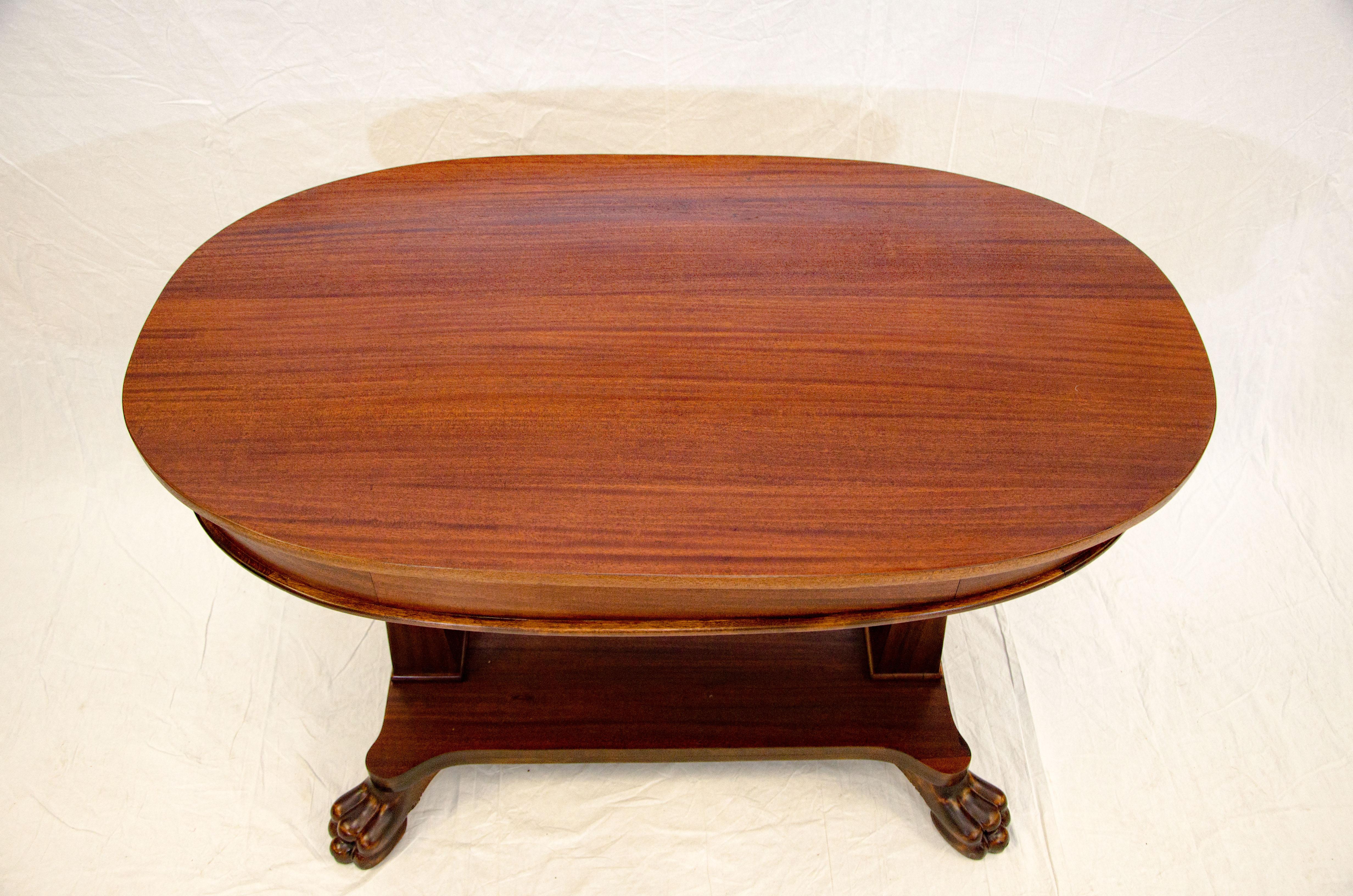 Victorian Mahogany Oval Library Table, Claw Feet For Sale 8