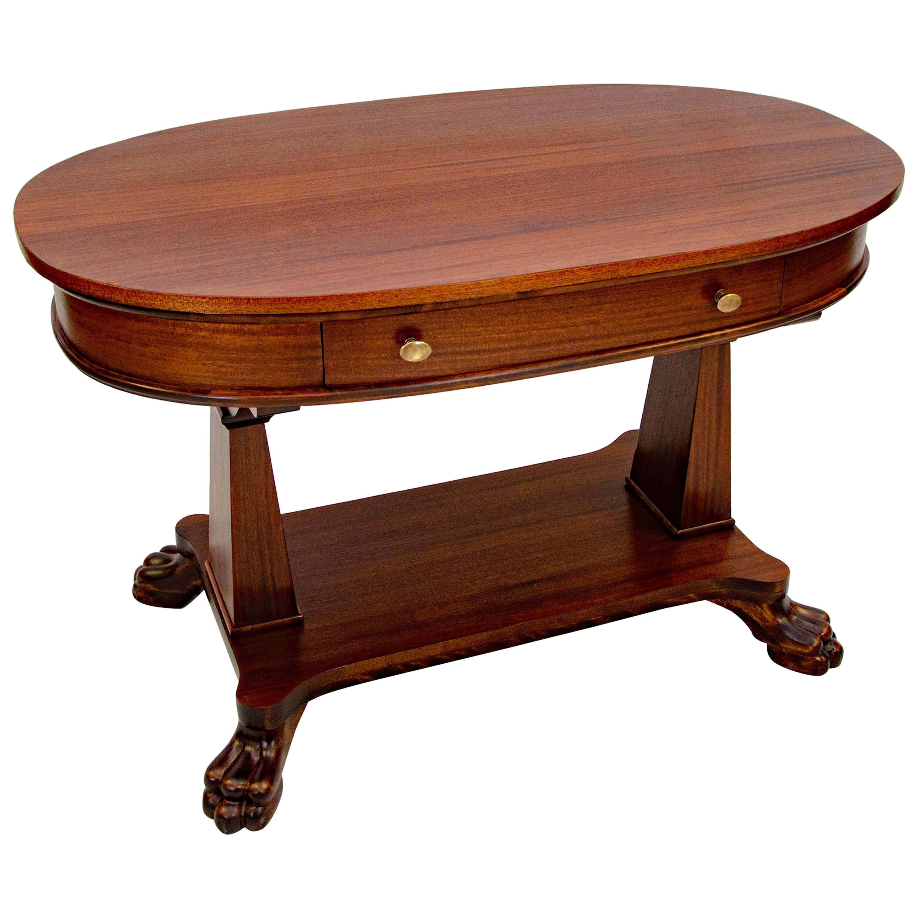 Victorian Mahogany Oval Library Table, Claw Feet For Sale