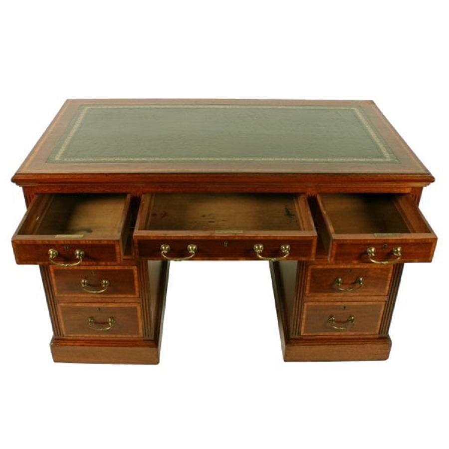 European Victorian Mahogany Pedestal Desk, 19th Century For Sale