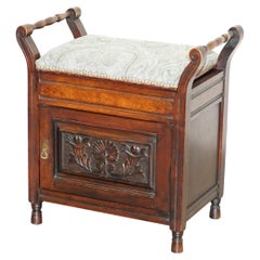 Antique Victorian Mahogany Piano Stool Liberty Upholstery Internal Music Storage Drawer