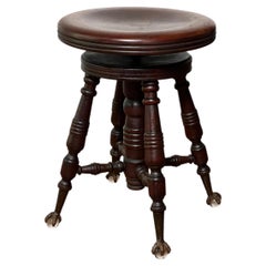 Victorian Mahogany Piano Stool with Claw and Glass Ball Feet, A. Merriam & Co.