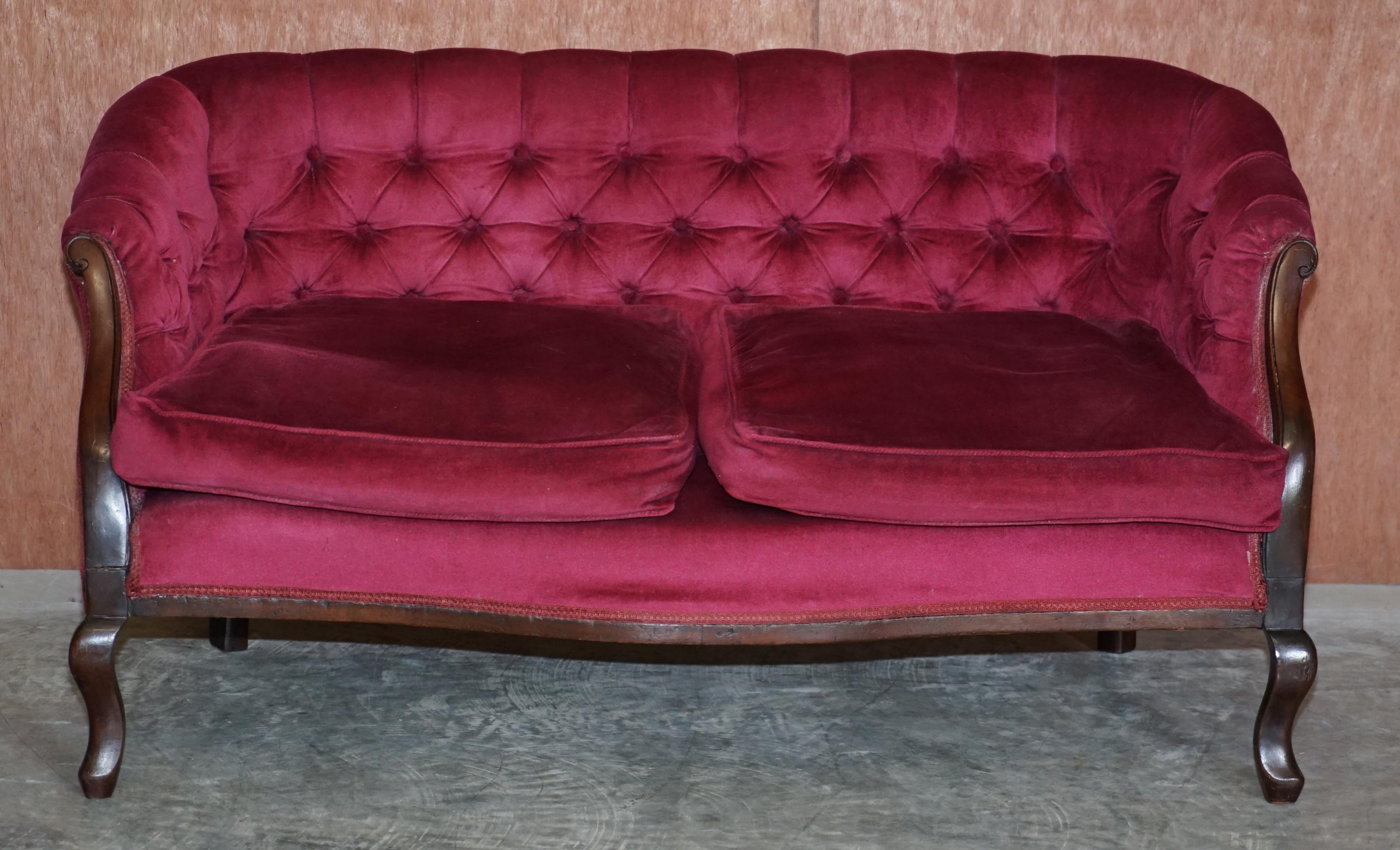 Victorian Hardwood & Pink Velour Parlour Chesterfield Suite of Sofa & Armchairs For Sale 6