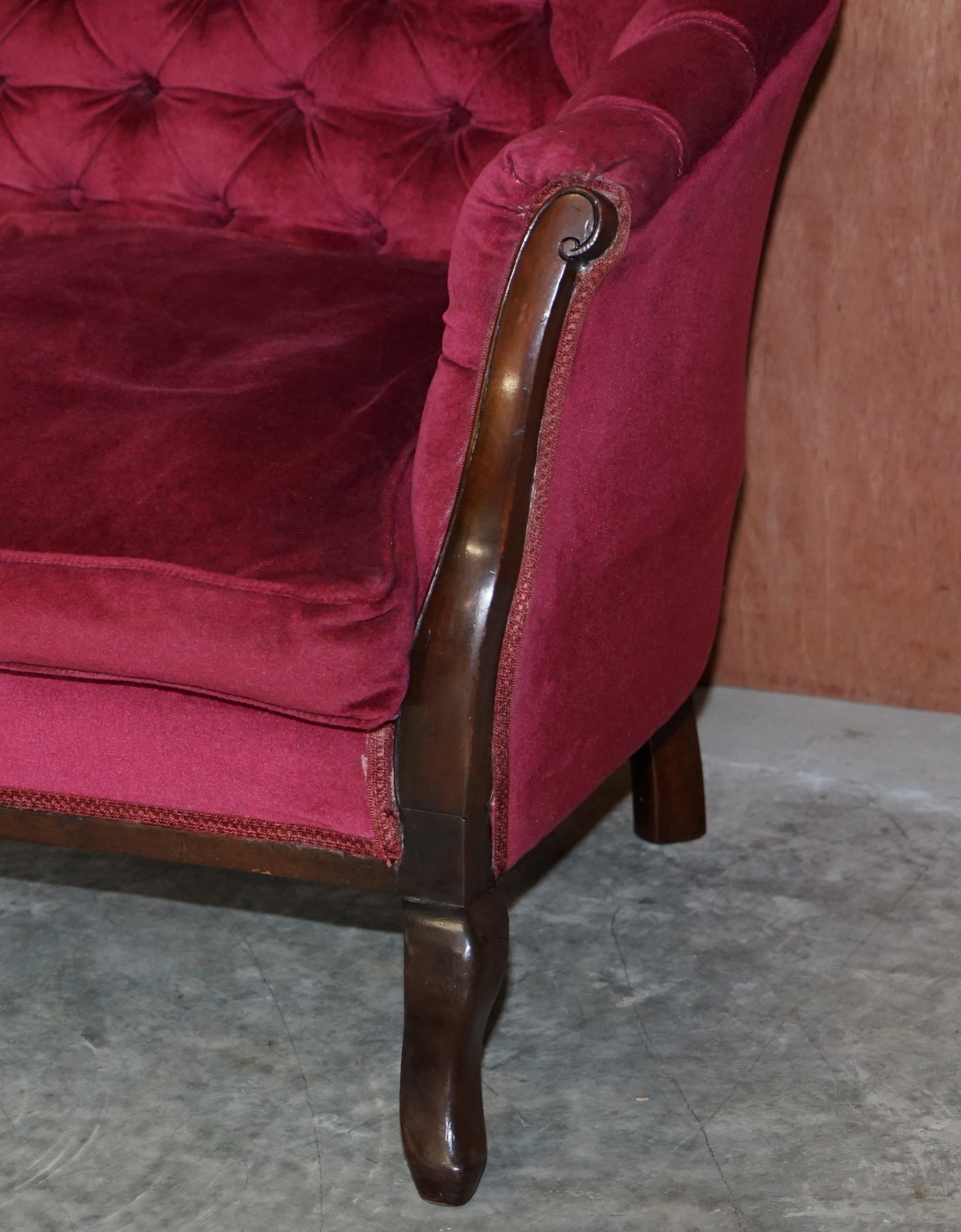 Victorian Hardwood & Pink Velour Parlour Chesterfield Suite of Sofa & Armchairs For Sale 9