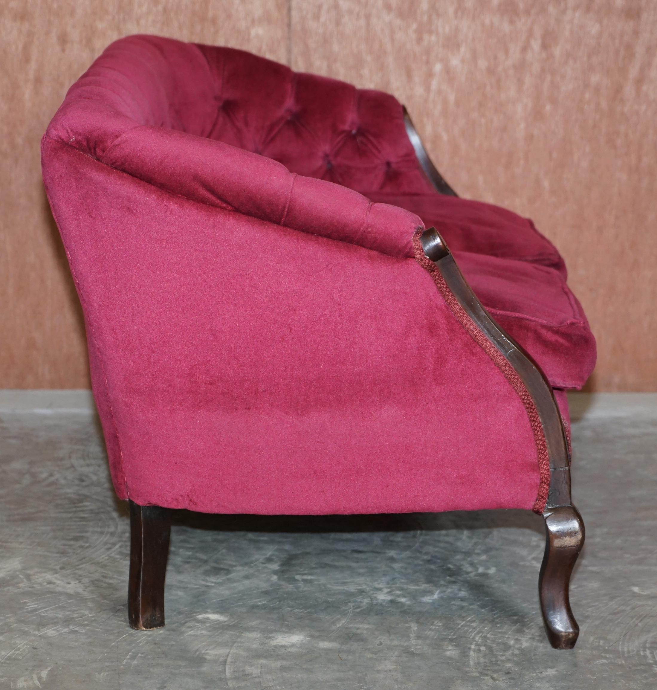 Victorian Hardwood & Pink Velour Parlour Chesterfield Suite of Sofa & Armchairs For Sale 10