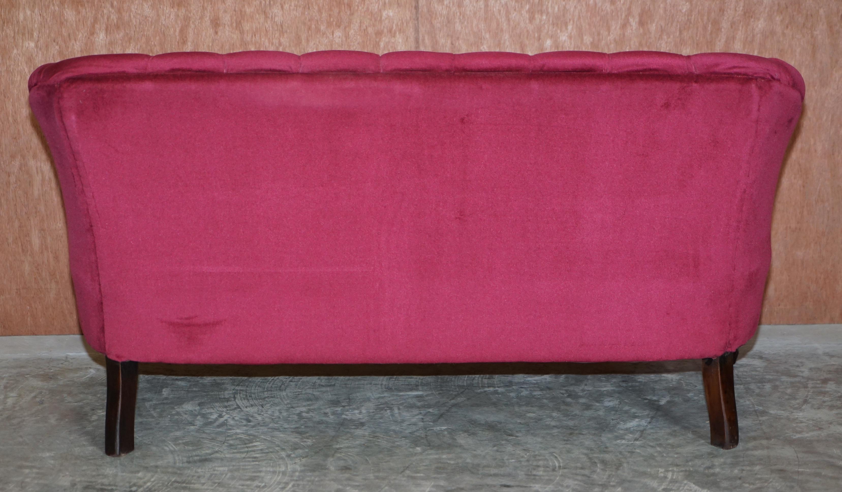 Victorian Hardwood & Pink Velour Parlour Chesterfield Suite of Sofa & Armchairs For Sale 11
