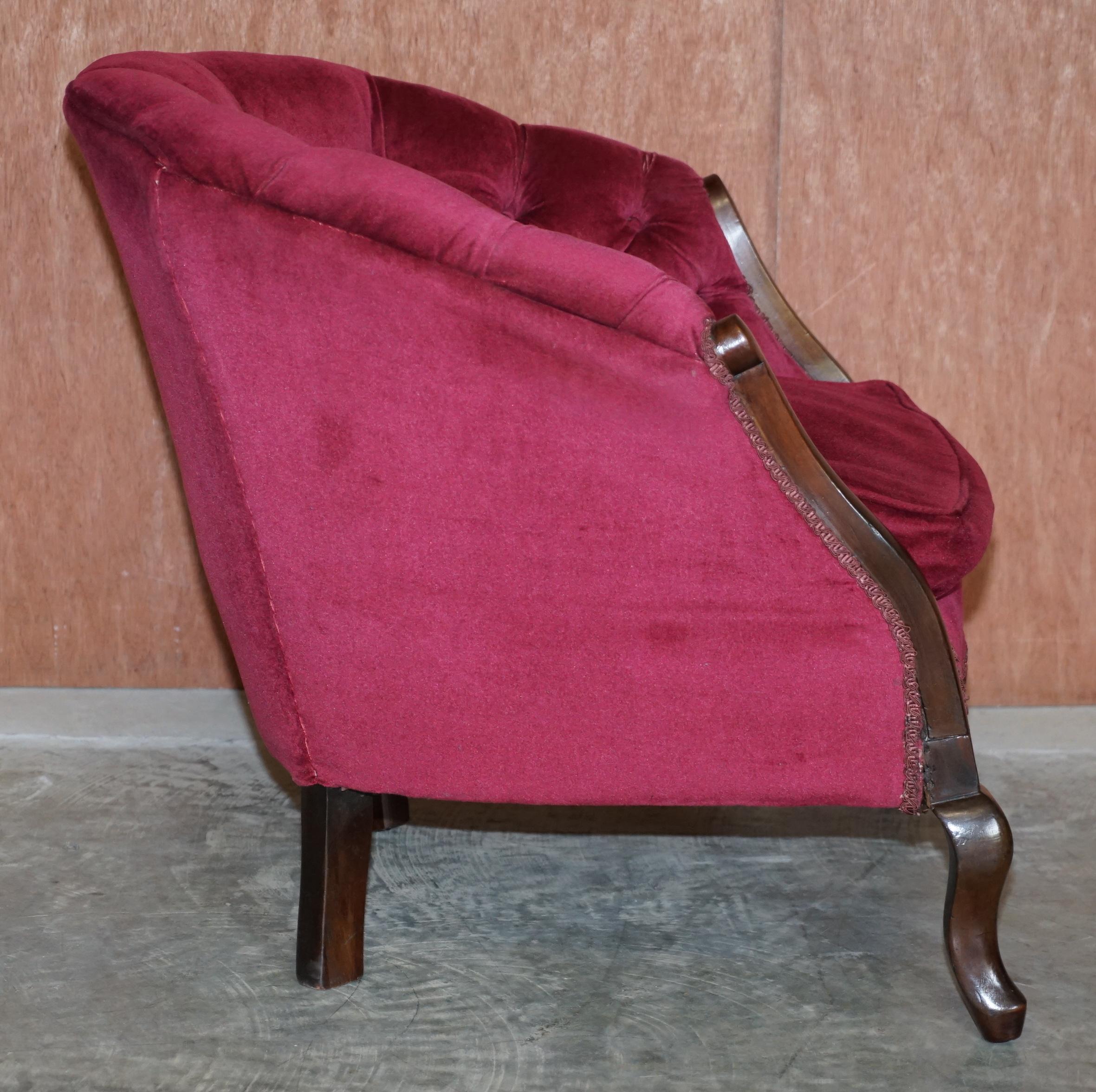 Ensemble de canapés et fauteuils victoriens Parlour Chesterfield en bois dur et velours rose en vente 1