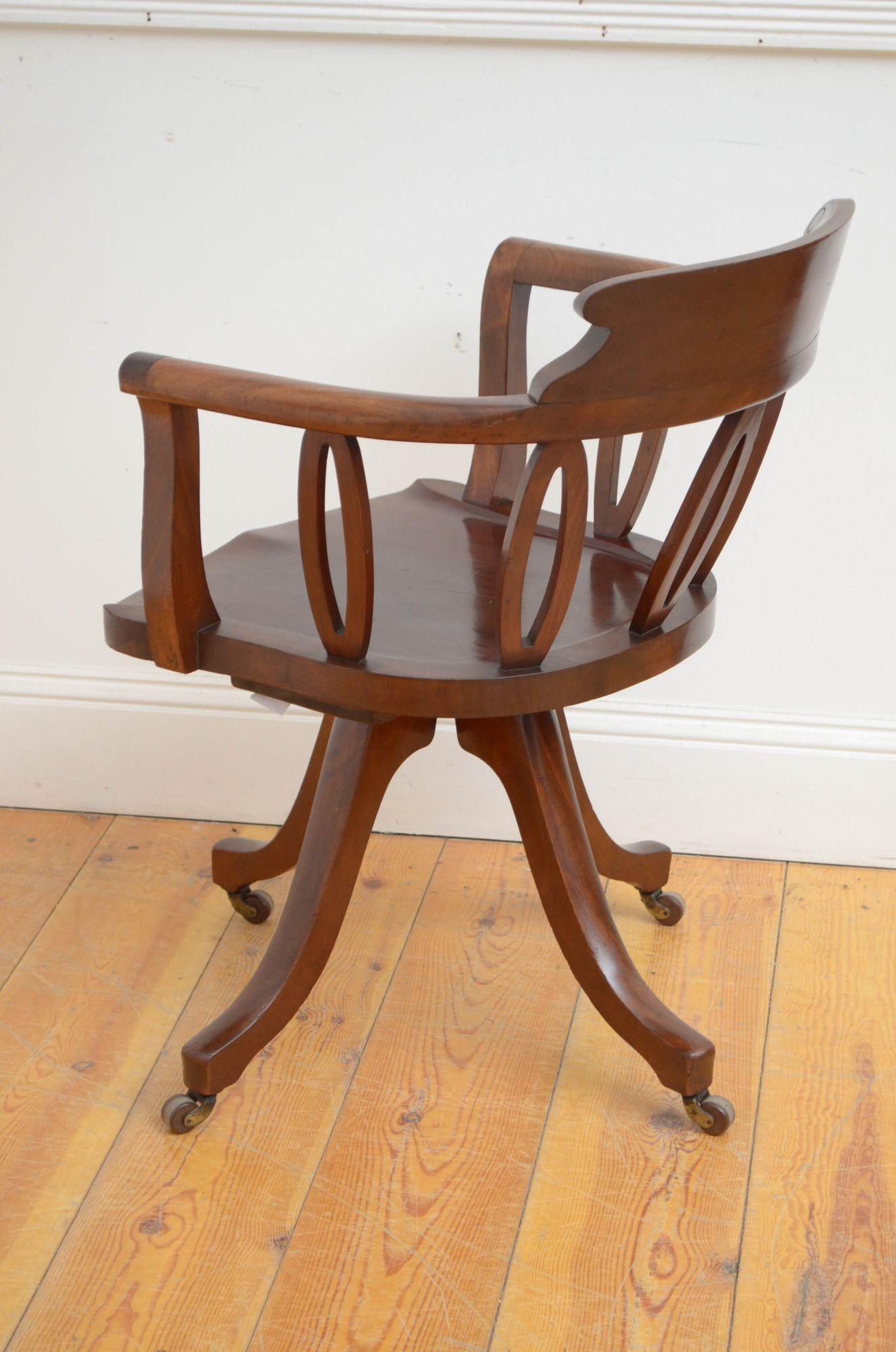 English Victorian Mahogany Revolving Office Chair For Sale