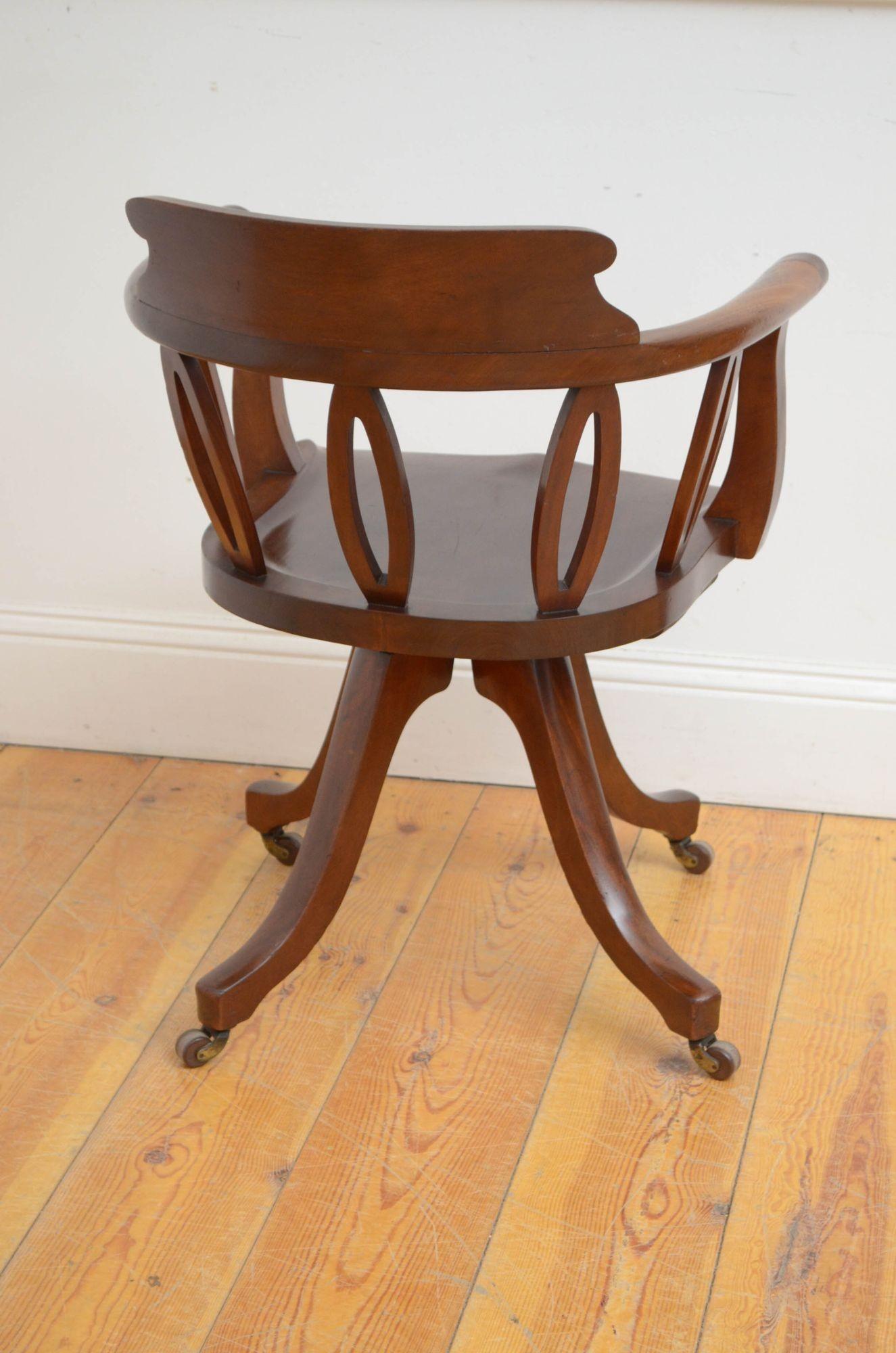Victorian Mahogany Revolving Office Chair In Good Condition For Sale In Whaley Bridge, GB