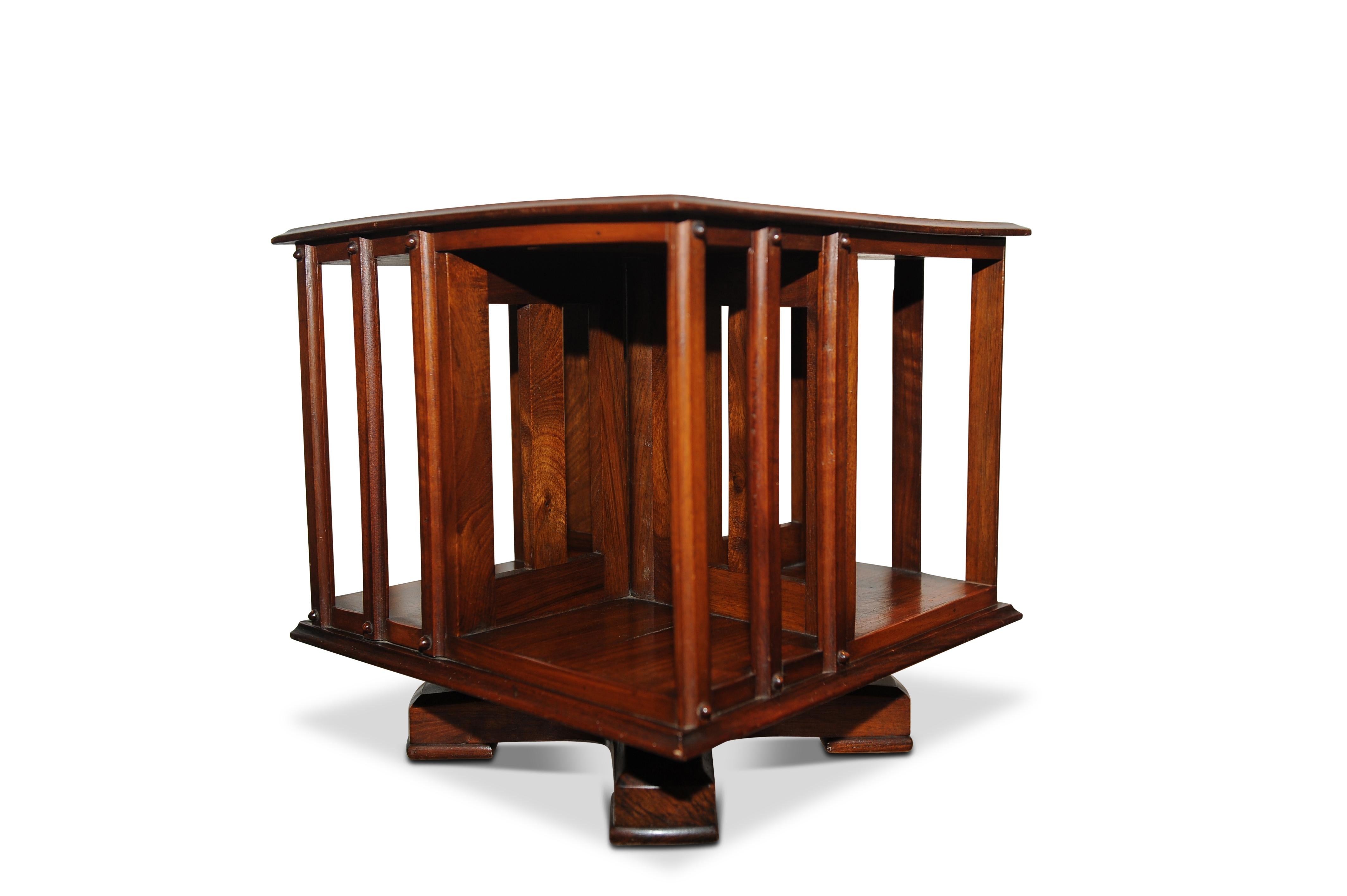 British Victorian Mahogany Revolving Tabletop Bookcase with Geometric Parquetry Top For Sale
