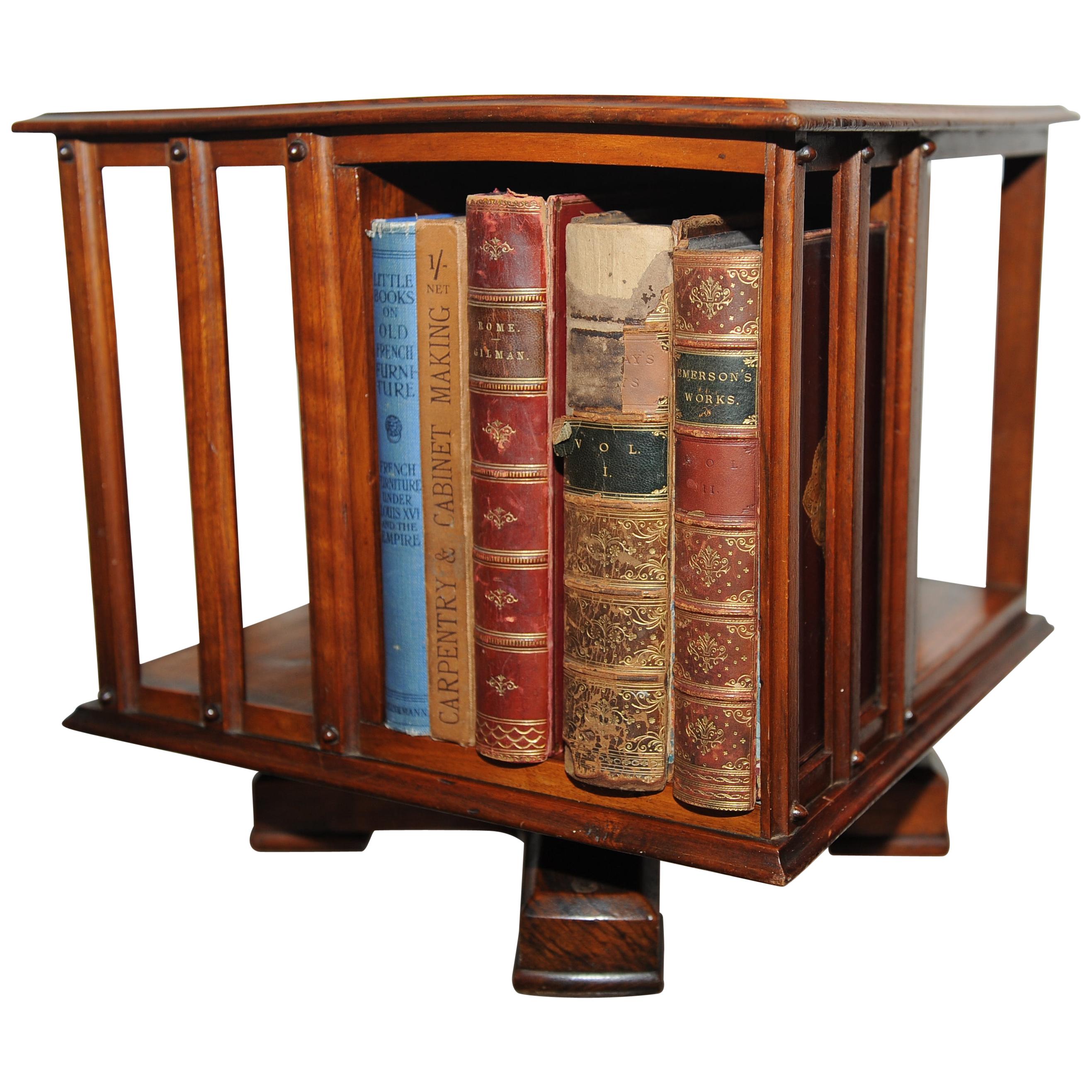 Victorian Mahogany Revolving Tabletop Bookcase with Geometric Parquetry Top For Sale