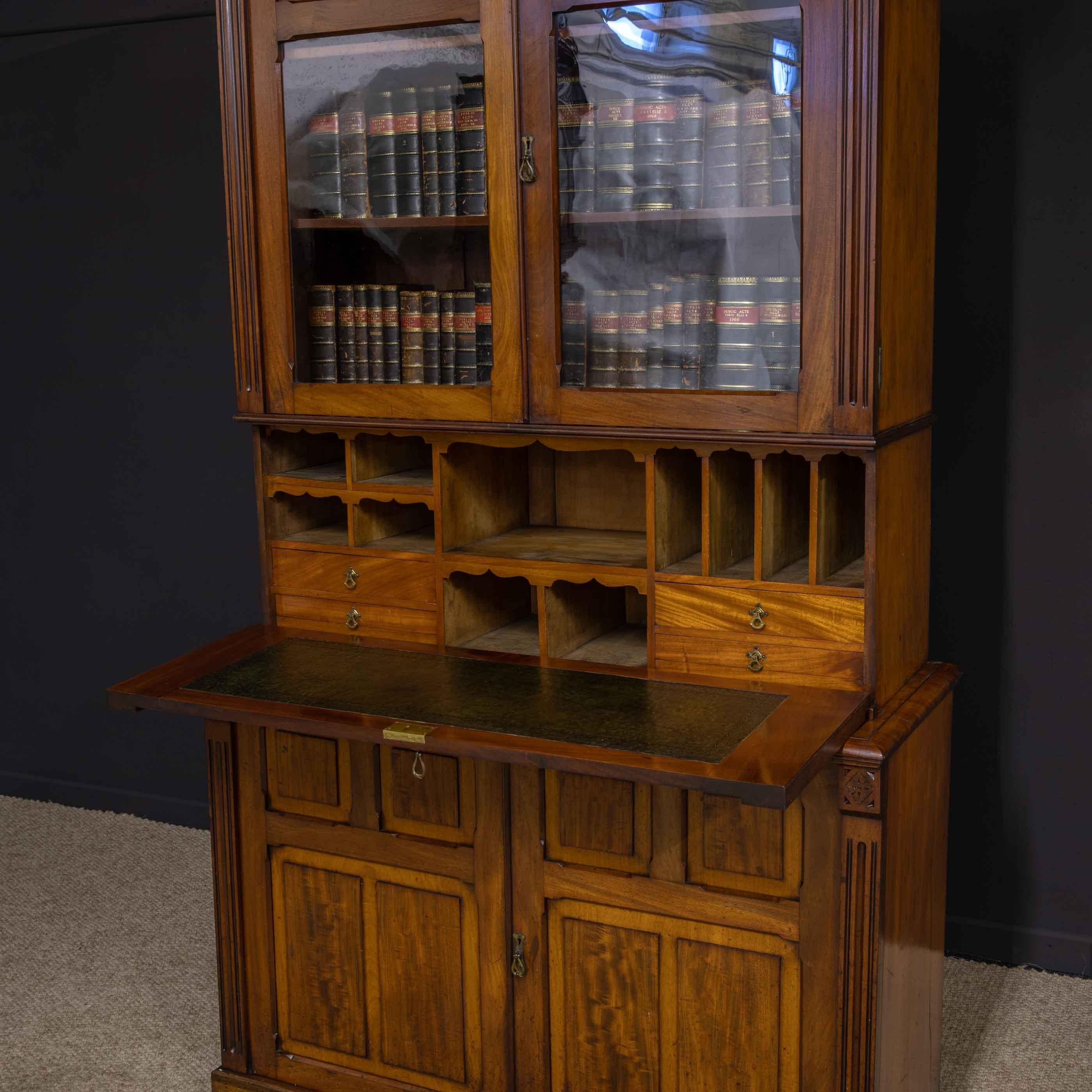 Late Victorian Victorian Mahogany Secretaire Bookcase For Sale