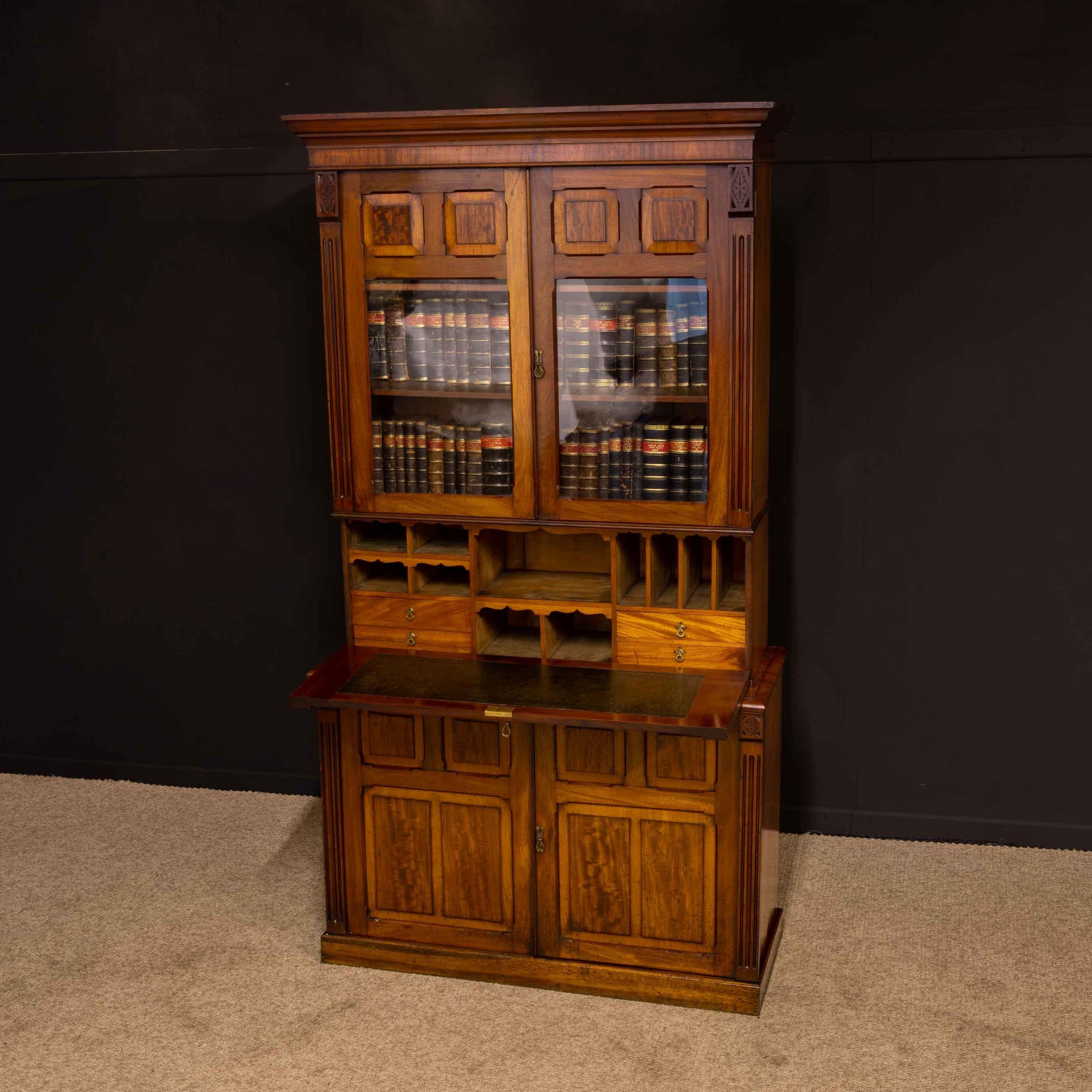European Victorian Mahogany Secretaire Bookcase For Sale