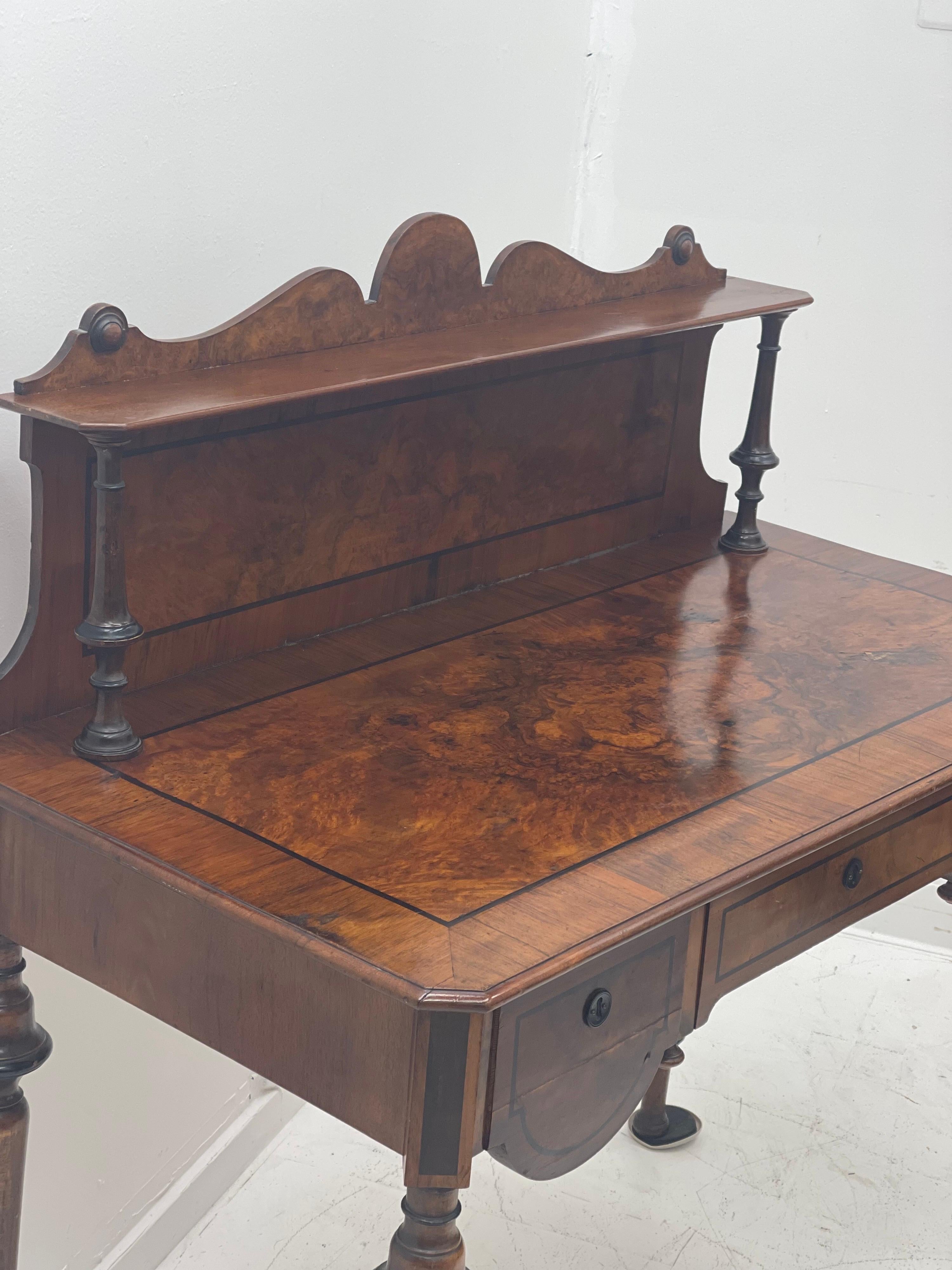 Victorian Mahogany Desk or Entryway Table with Flame Mahogany Veneer 4