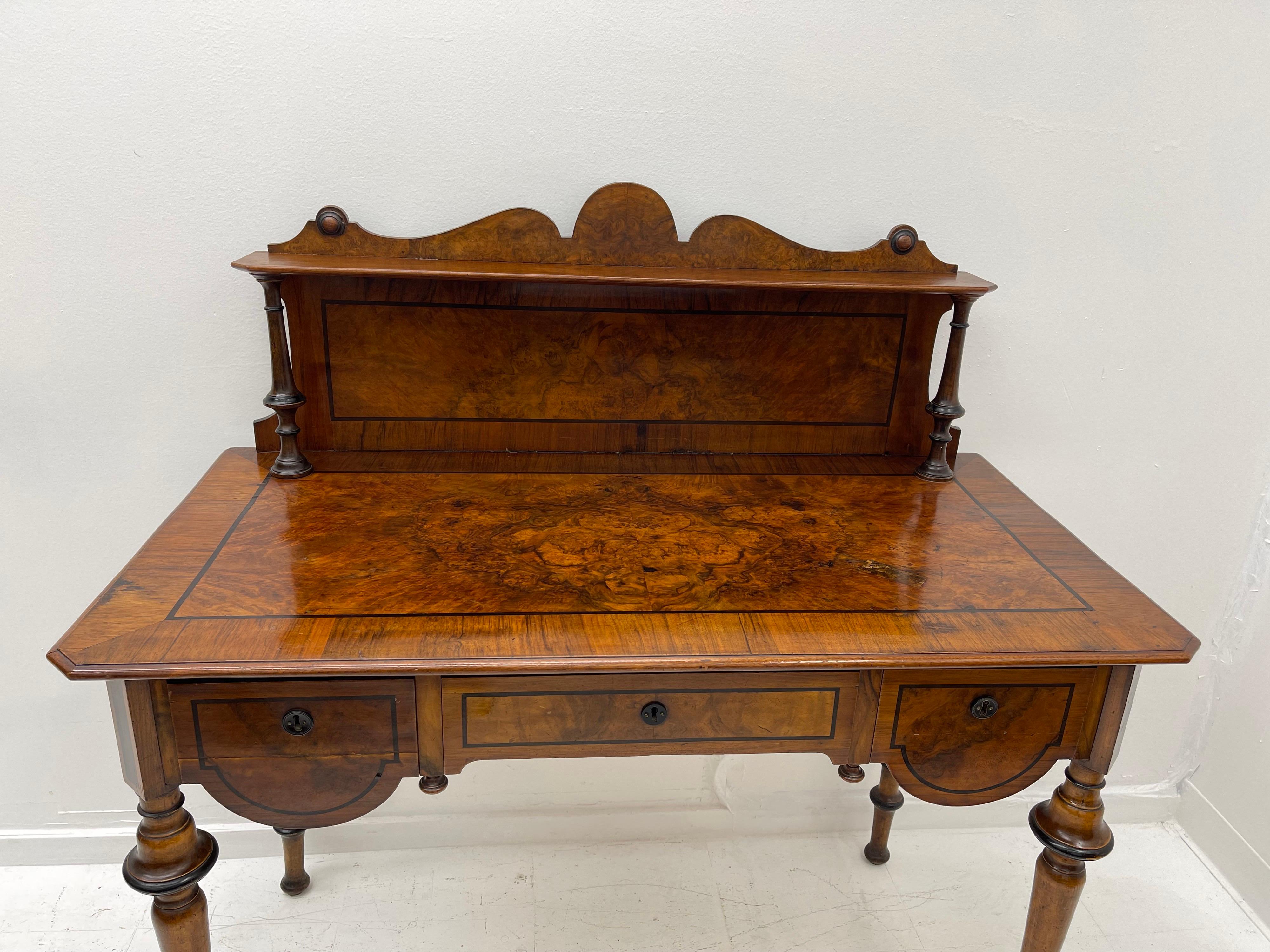 Early Victorian Victorian Mahogany Desk or Entryway Table with Flame Mahogany Veneer