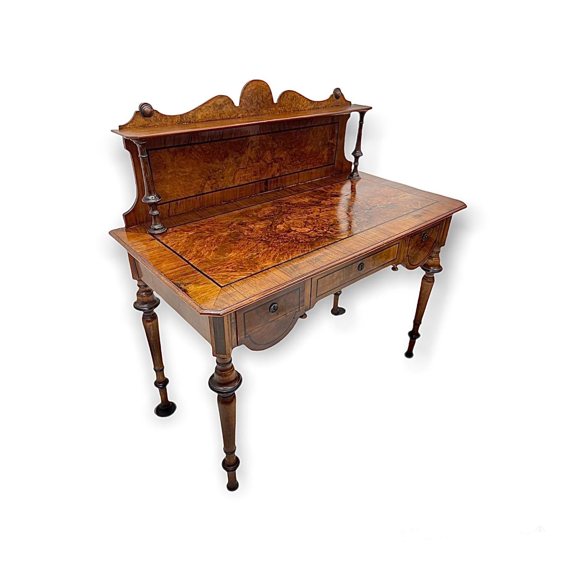 Victorian Mahogany Desk or Entryway Table with Flame Mahogany Veneer 1