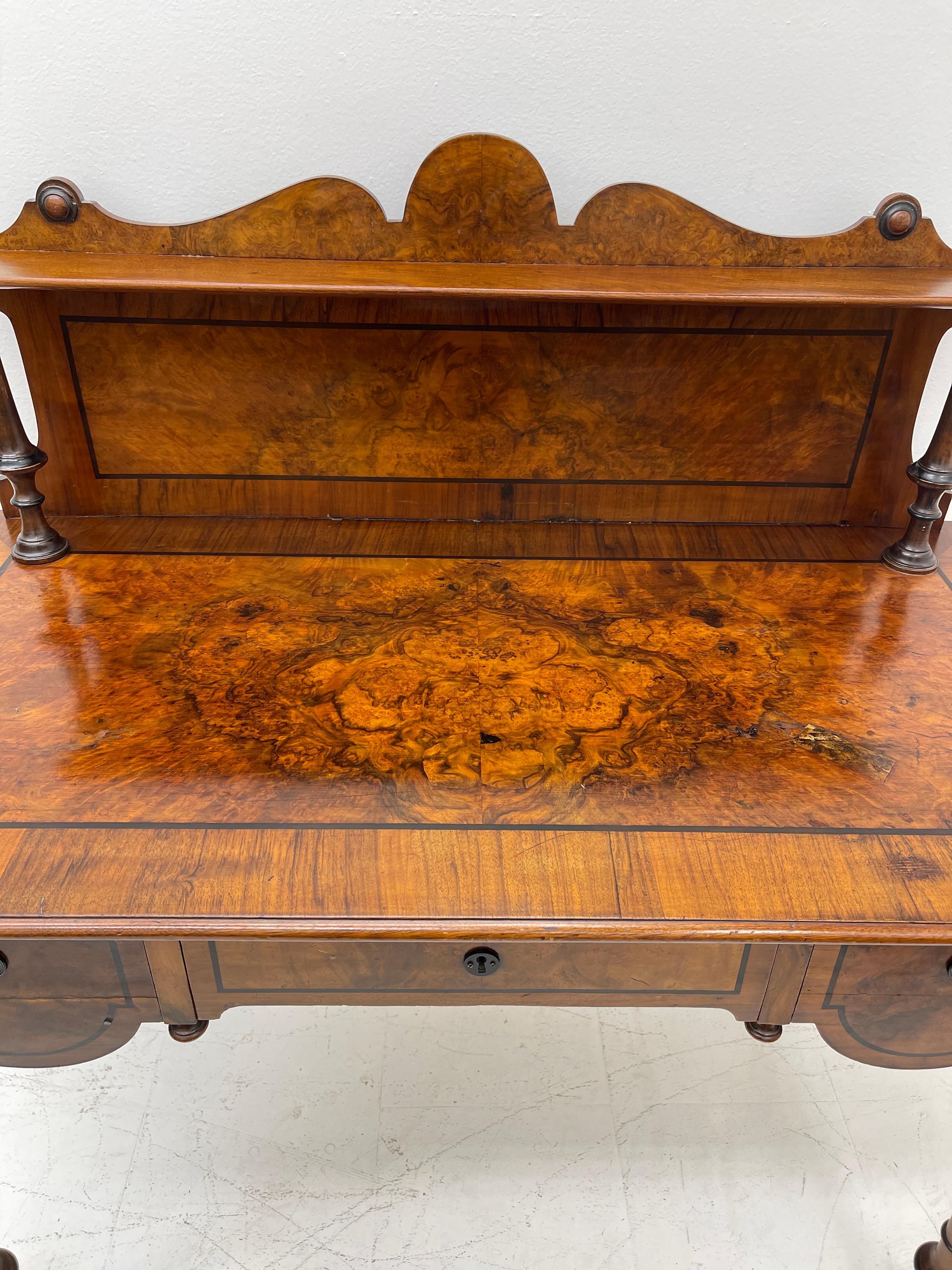 Victorian Mahogany Desk or Entryway Table with Flame Mahogany Veneer 3