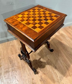 Victorian Mahogany Sewing Table Games Chess Tables 1870