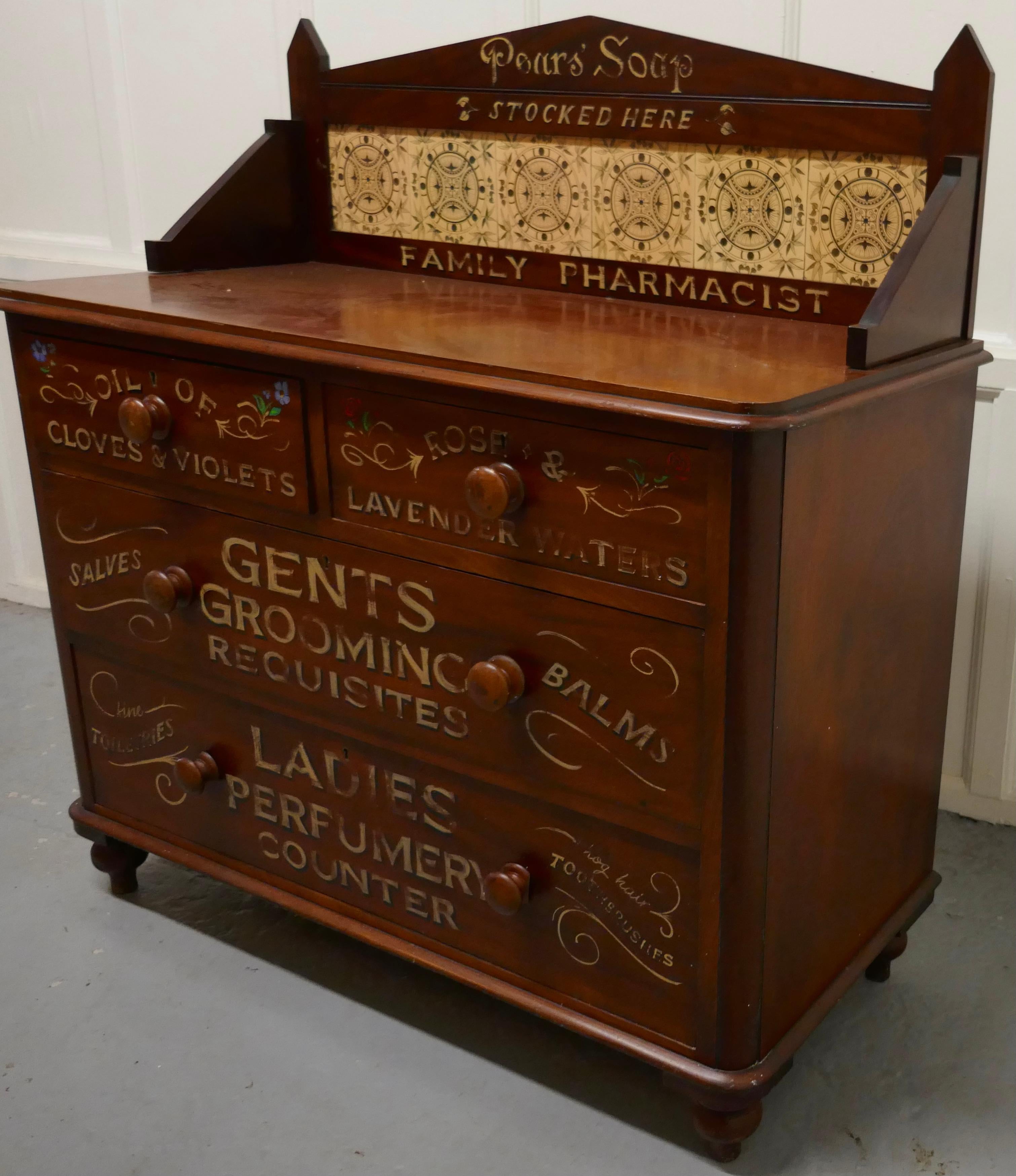 Walnut Victorian Sign Painted Chemist’s Chest of Drawers