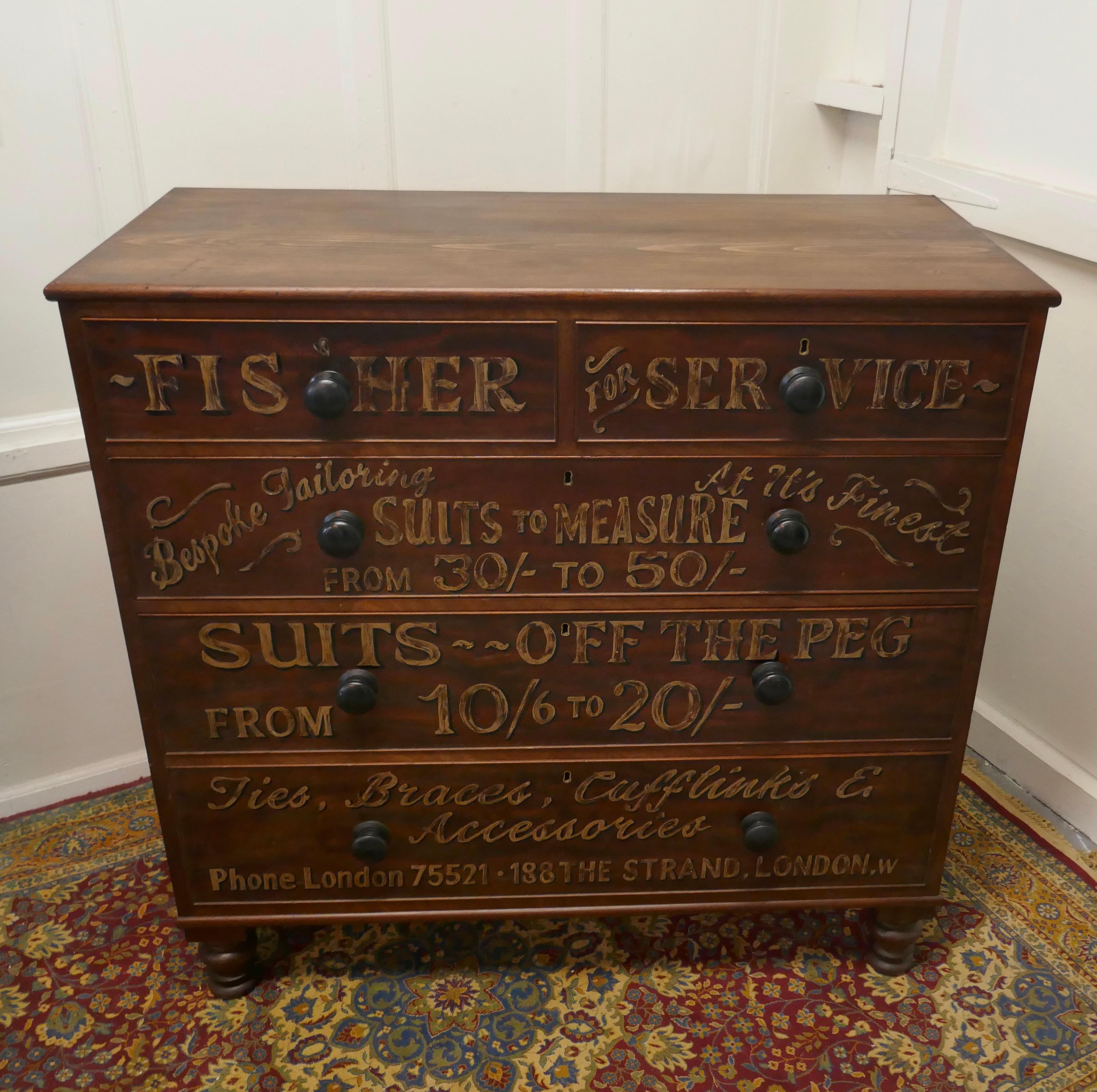 Victorian Mahogany Sign Painted Chest of Drawers, Fisher Gentleman’s Outfitter  In Good Condition For Sale In Chillerton, Isle of Wight