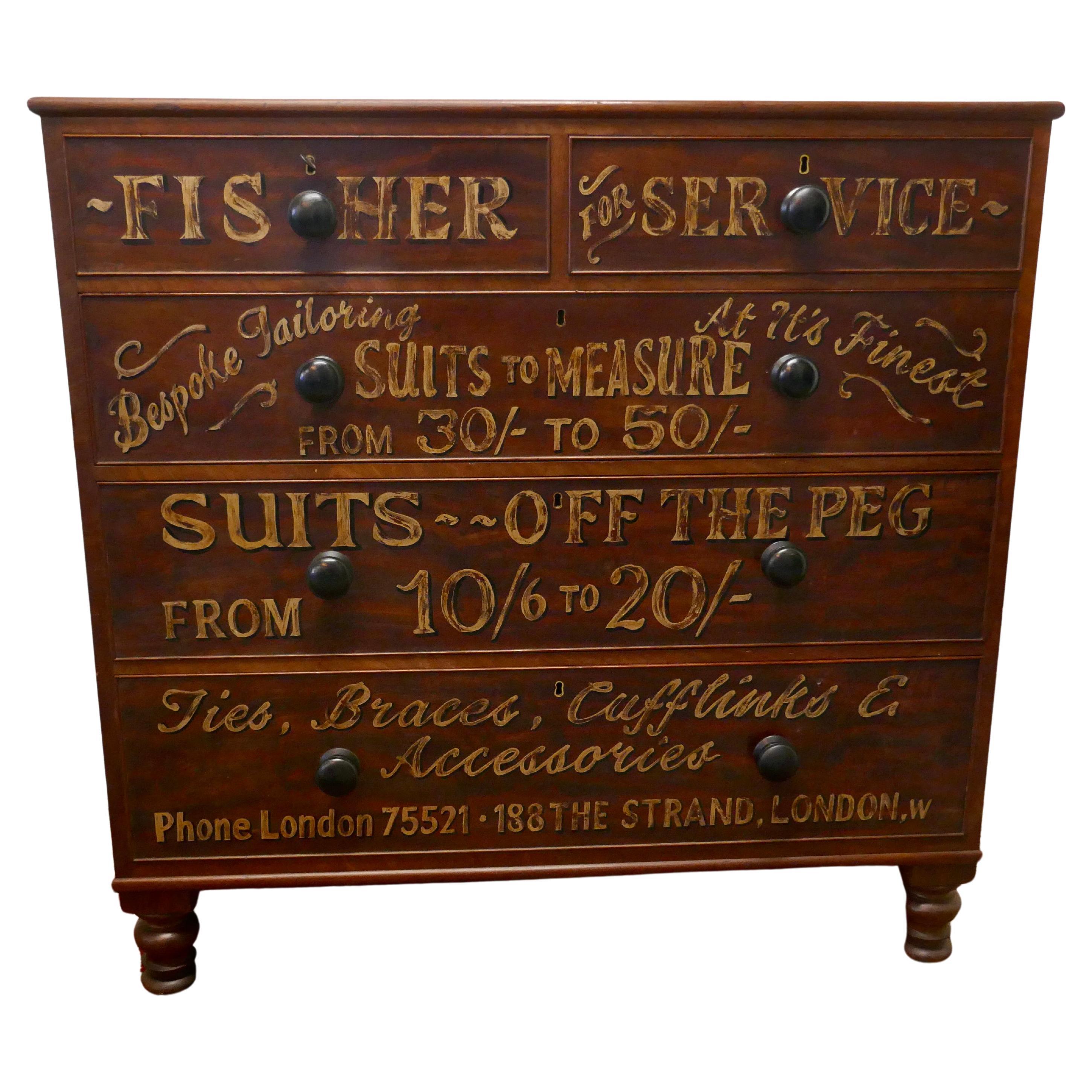 Victorian Mahogany Sign Painted Chest of Drawers, Fisher Gentleman’s Outfitter  For Sale