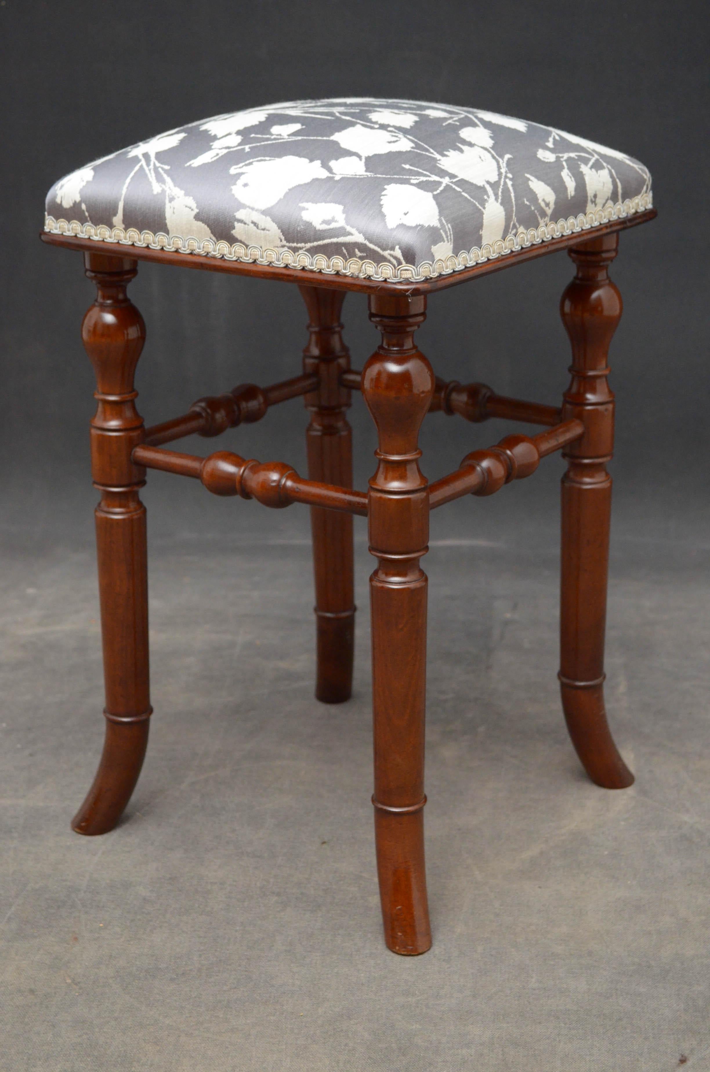 Late 19th Century Victorian Mahogany Stool by H. Brooks & Co.