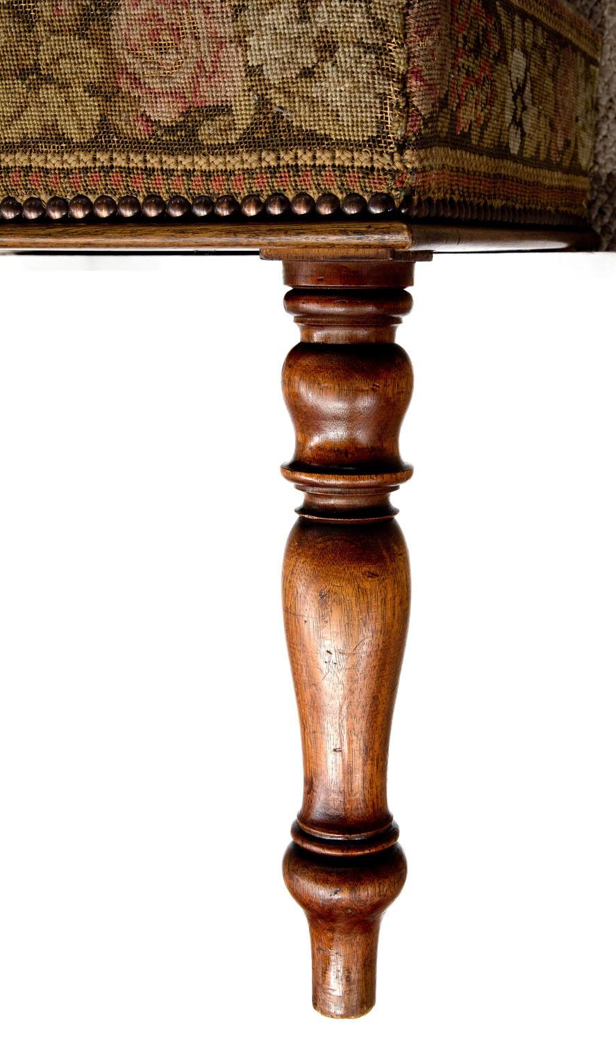 English Victorian Mahogany Stool with Embroidery For Sale