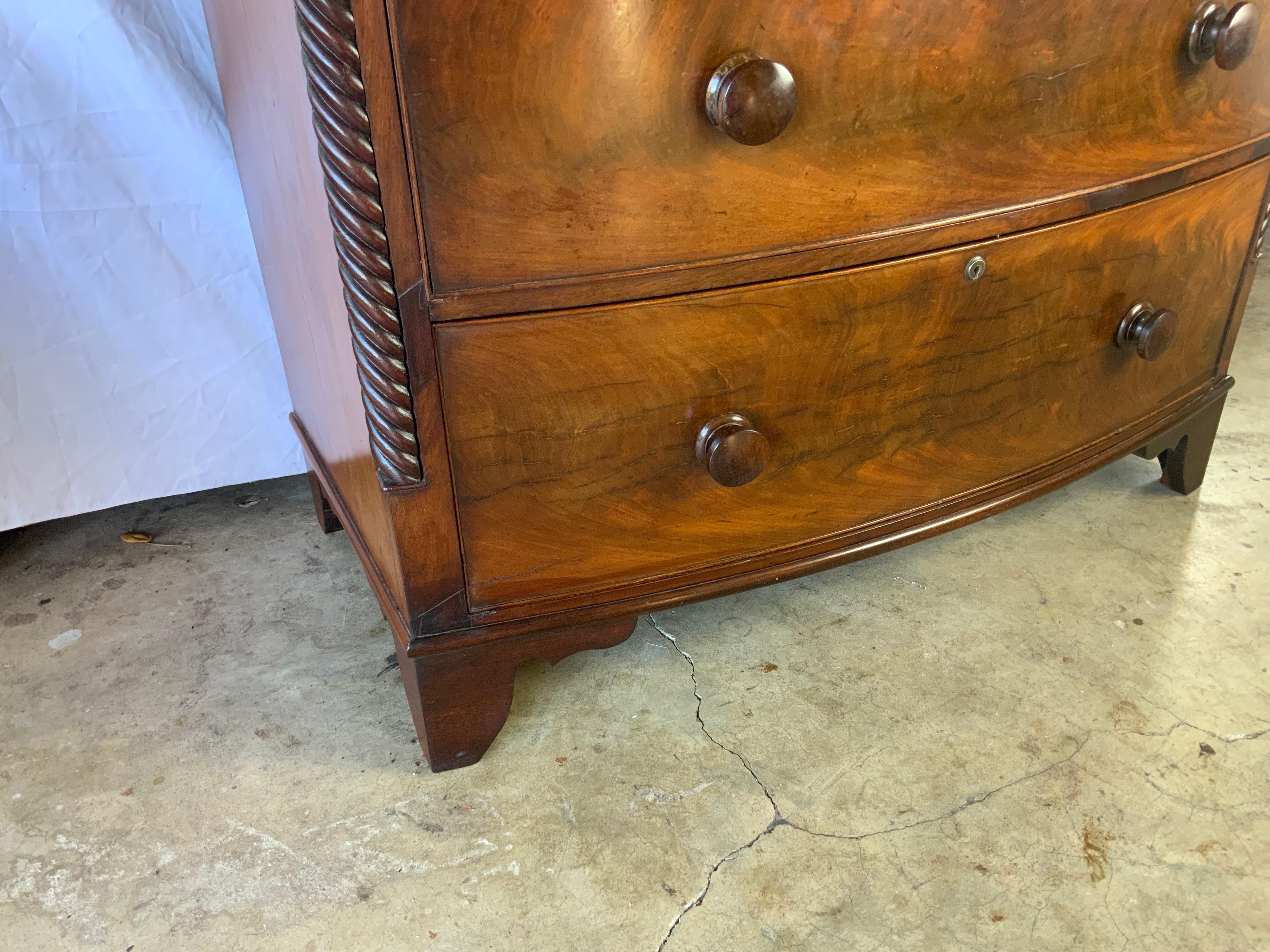 English Victorian Bow Front Mahogany Tall Chest