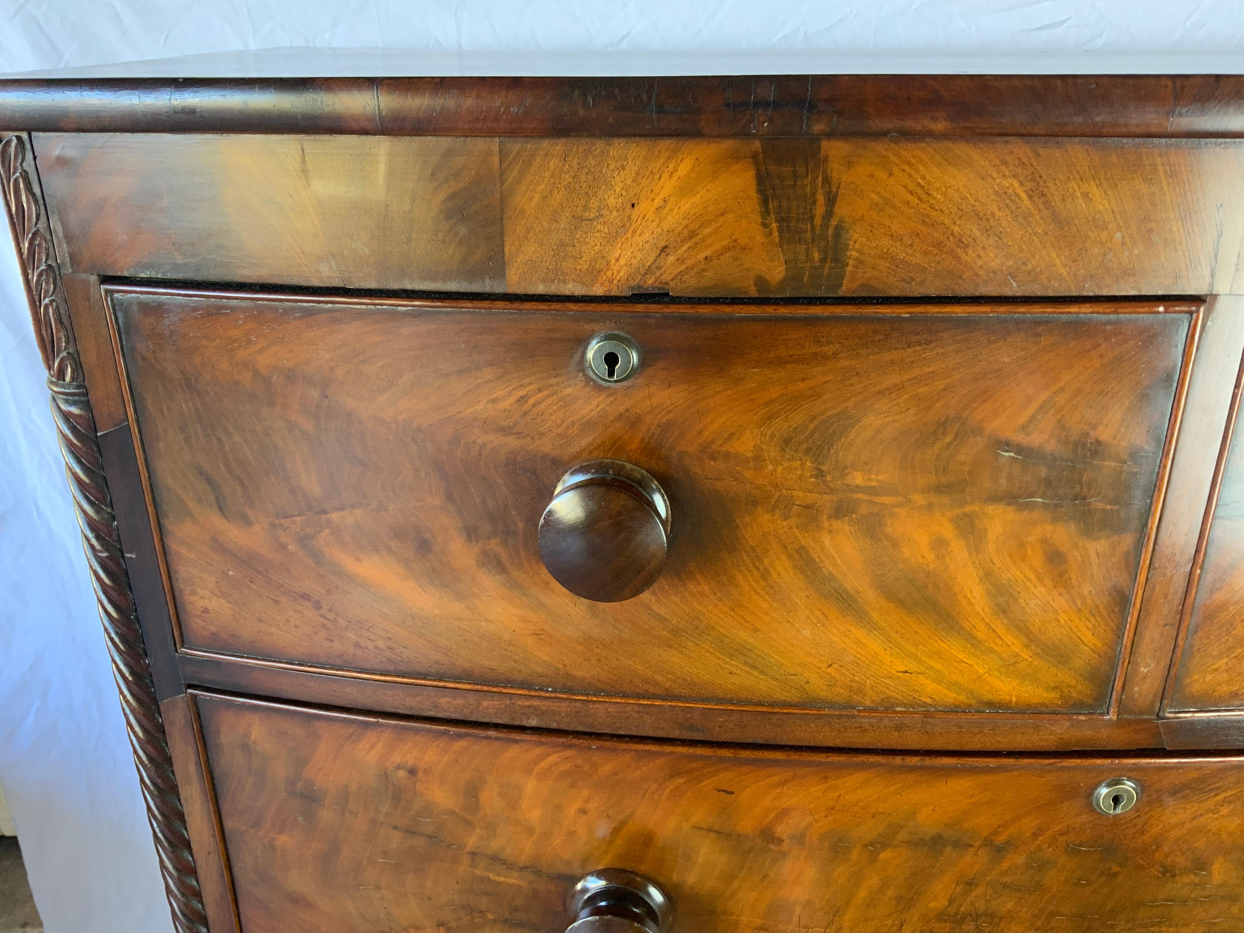 Victorian Bow Front Mahogany Tall Chest In Good Condition In Bradenton, FL
