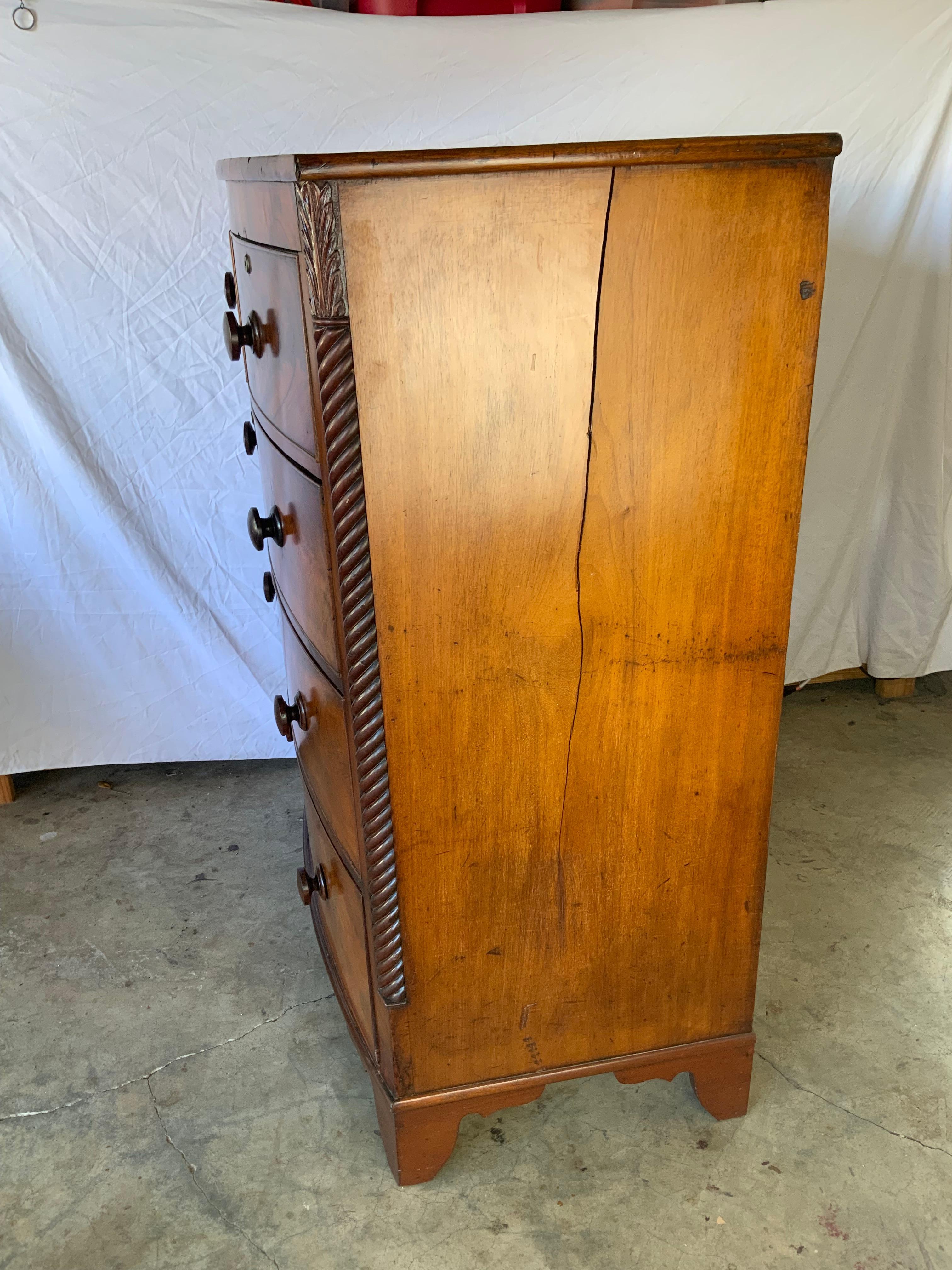 19th Century Victorian Bow Front Mahogany Tall Chest