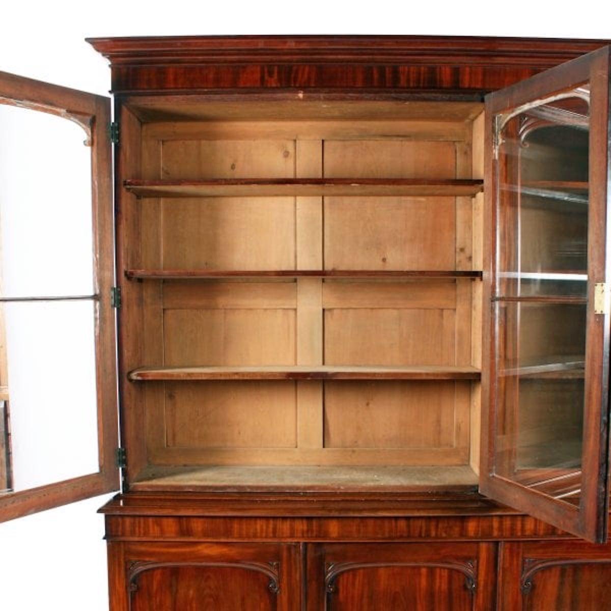 English Victorian Mahogany Three Door Bookcase, 19th Century For Sale