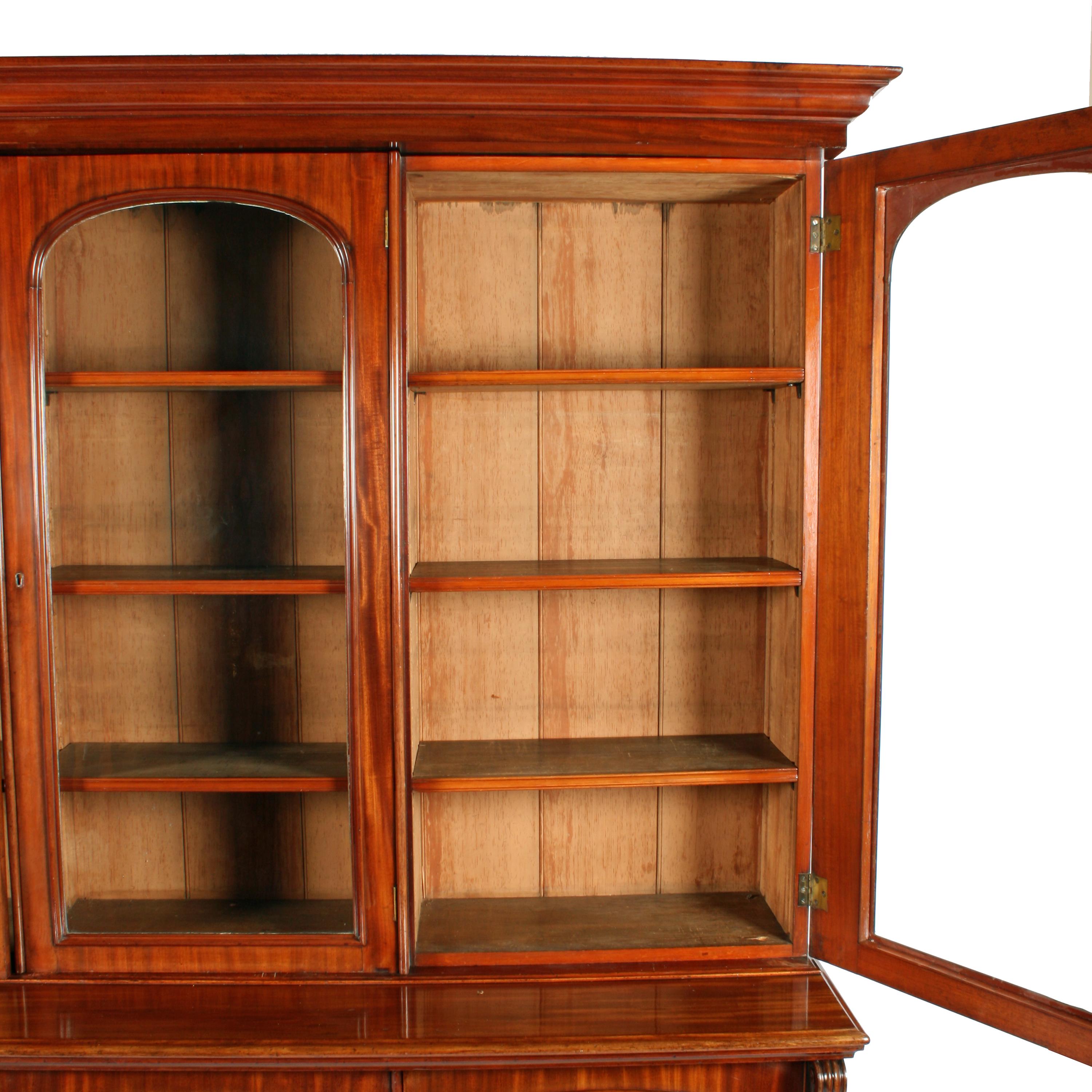 Mid-19th Century Victorian Mahogany Three-Door Bookcase