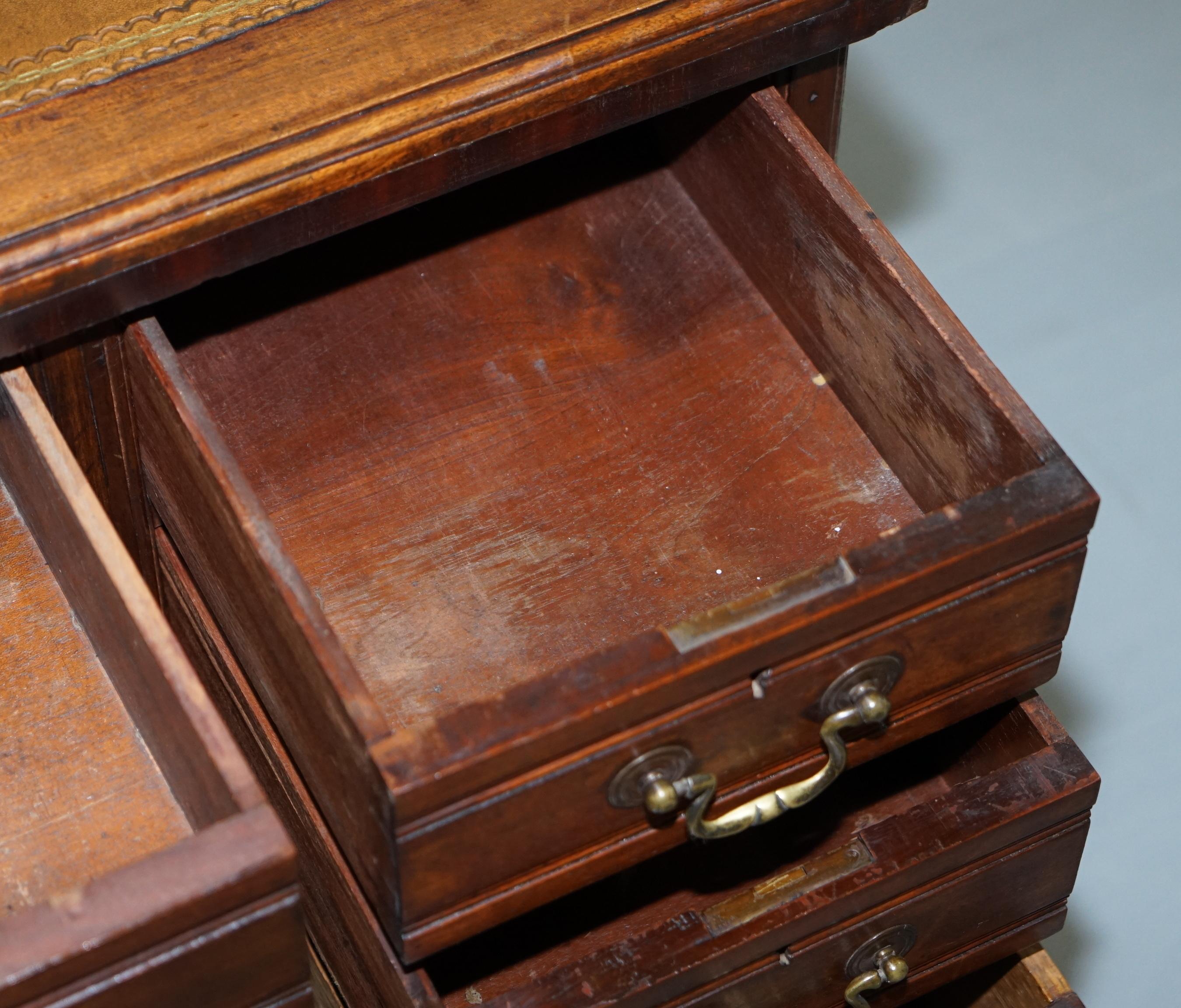Victorian Mahogany Twin Pedestal Partner Desk Original Timber, Nice Leather Top 10