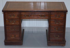 Victorian Mahogany Twin Pedestal Partner Desk Original Timber, Nice Leather Top