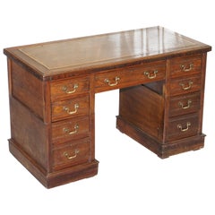 Antique Victorian Mahogany Twin Pedestal Partner Desk Original Timber, Nice Leather Top