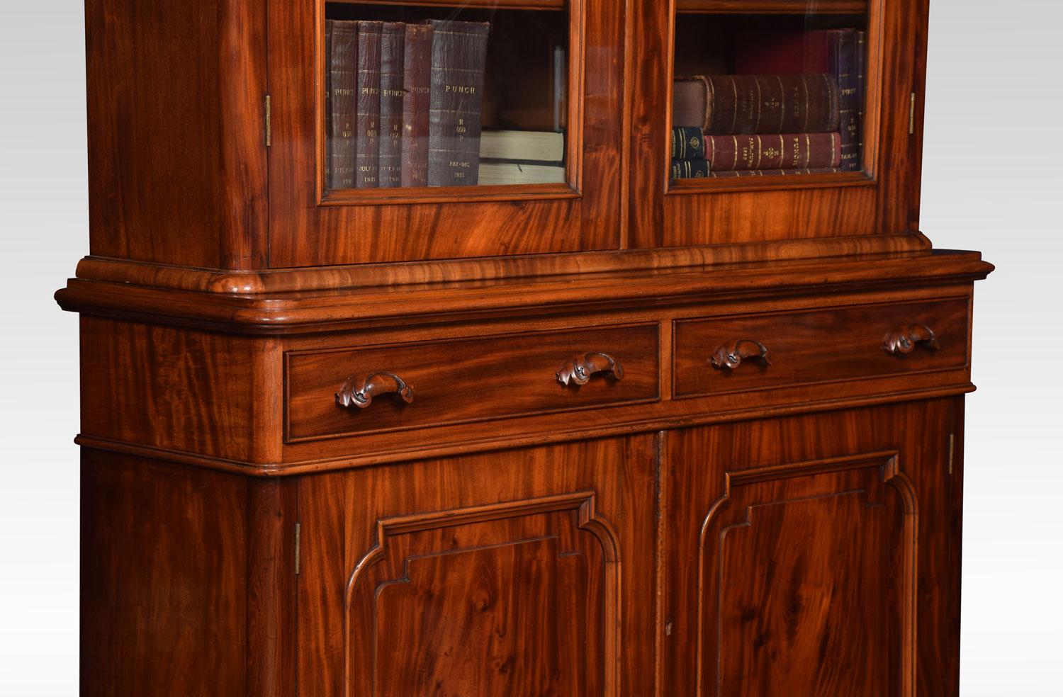 Wood Victorian Mahogany Two-Door Bookcase For Sale