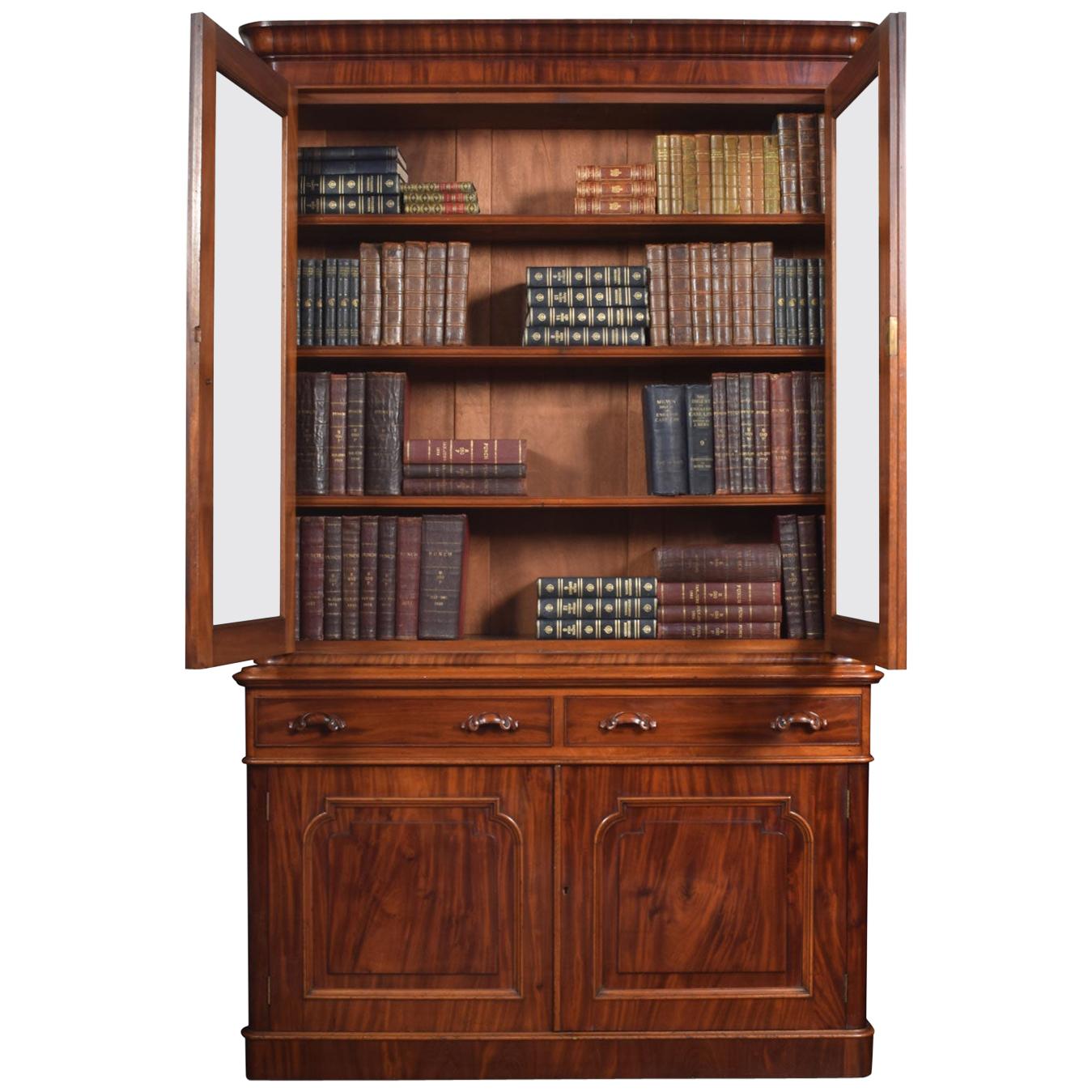 Victorian Mahogany Two-Door Bookcase For Sale