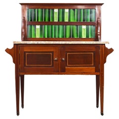 Antique Victorian Mahogany Wash Stand with Marble Top and Tiled Back