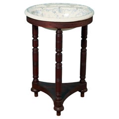 Antique Victorian Mahogany Washstand with Round Transfer Print Sink