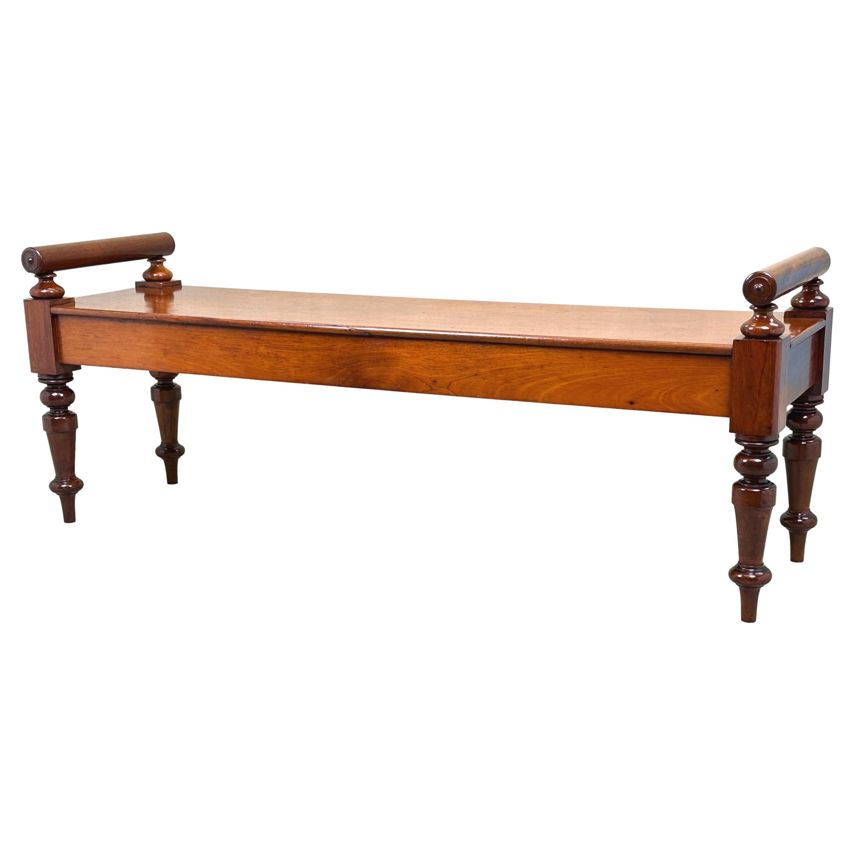 Victorian Mahogany Window Seat Hall Bench For Sale