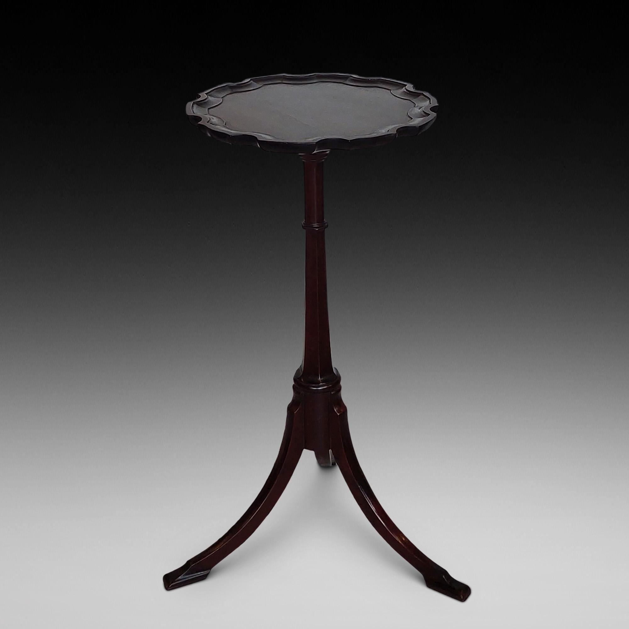 Victorian Mahogany Wine Table/ Kettle Stand the top with pie crust edge on octagonal baluster column with slender outswept tripod legs and pad feet - 12