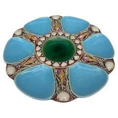 Victorian Majolica Aqua Oyster Plate by Minton, Ceramic, England, 1880