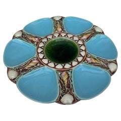 Victorian Majolica Aqua Oyster Plate by Minton, Ceramic, England, 1880